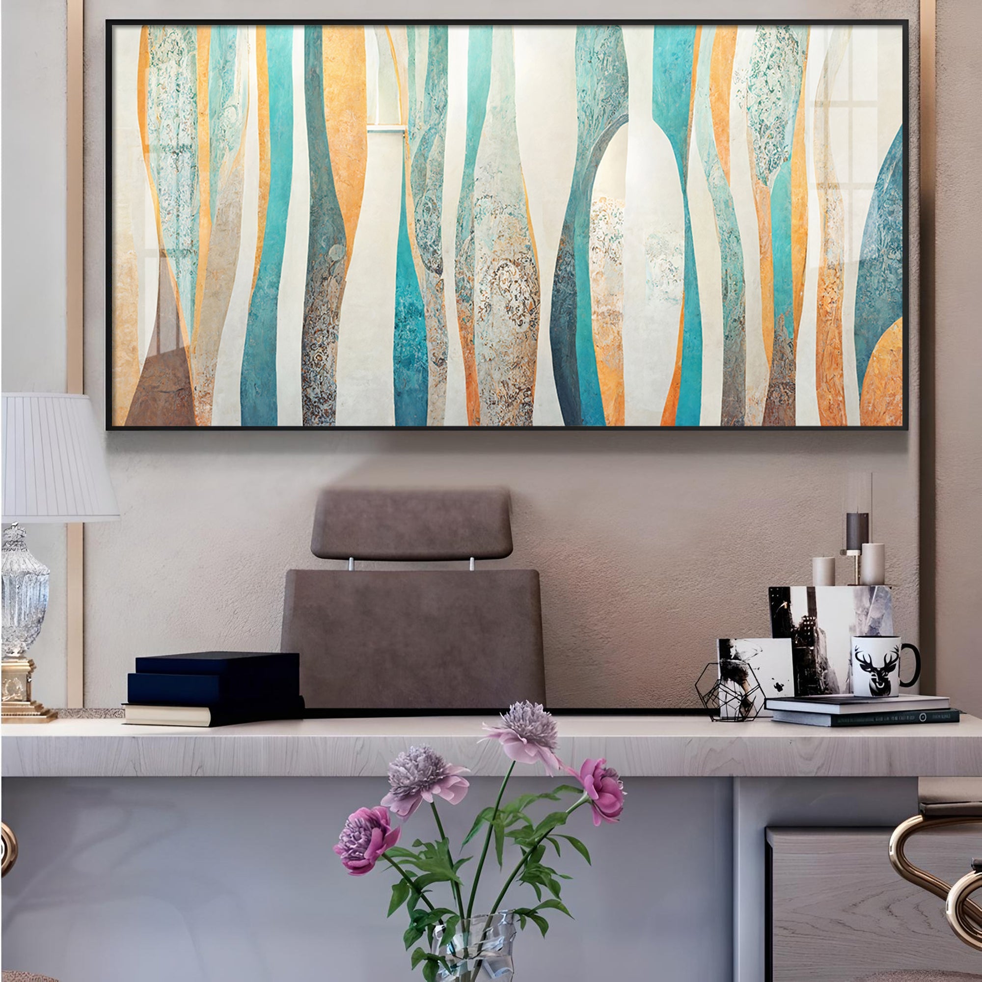 Abstract Colorfall Glass Finish Horizontal Wall Art - 10