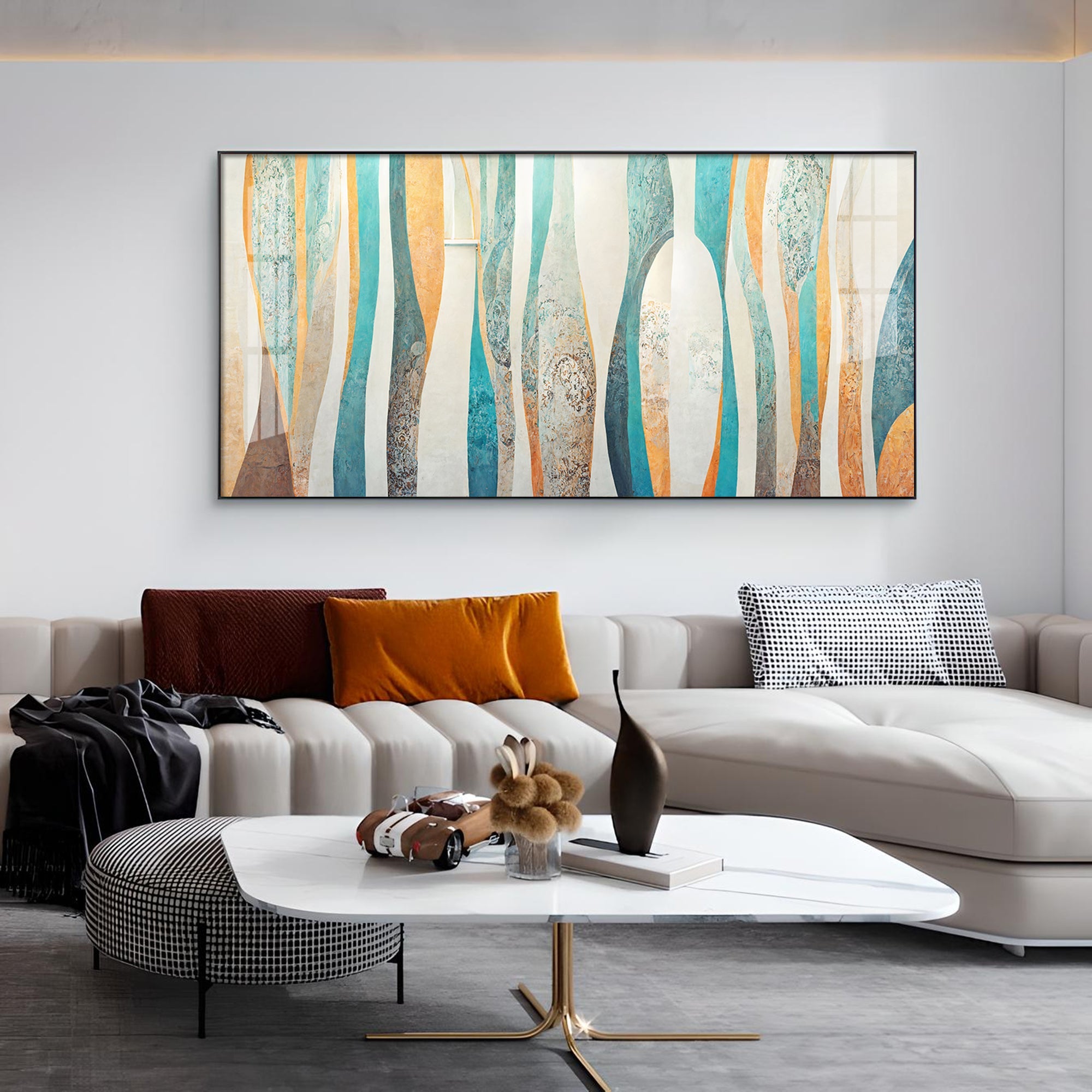 Abstract Colorfall Glass Finish Horizontal Wall Art - 4
