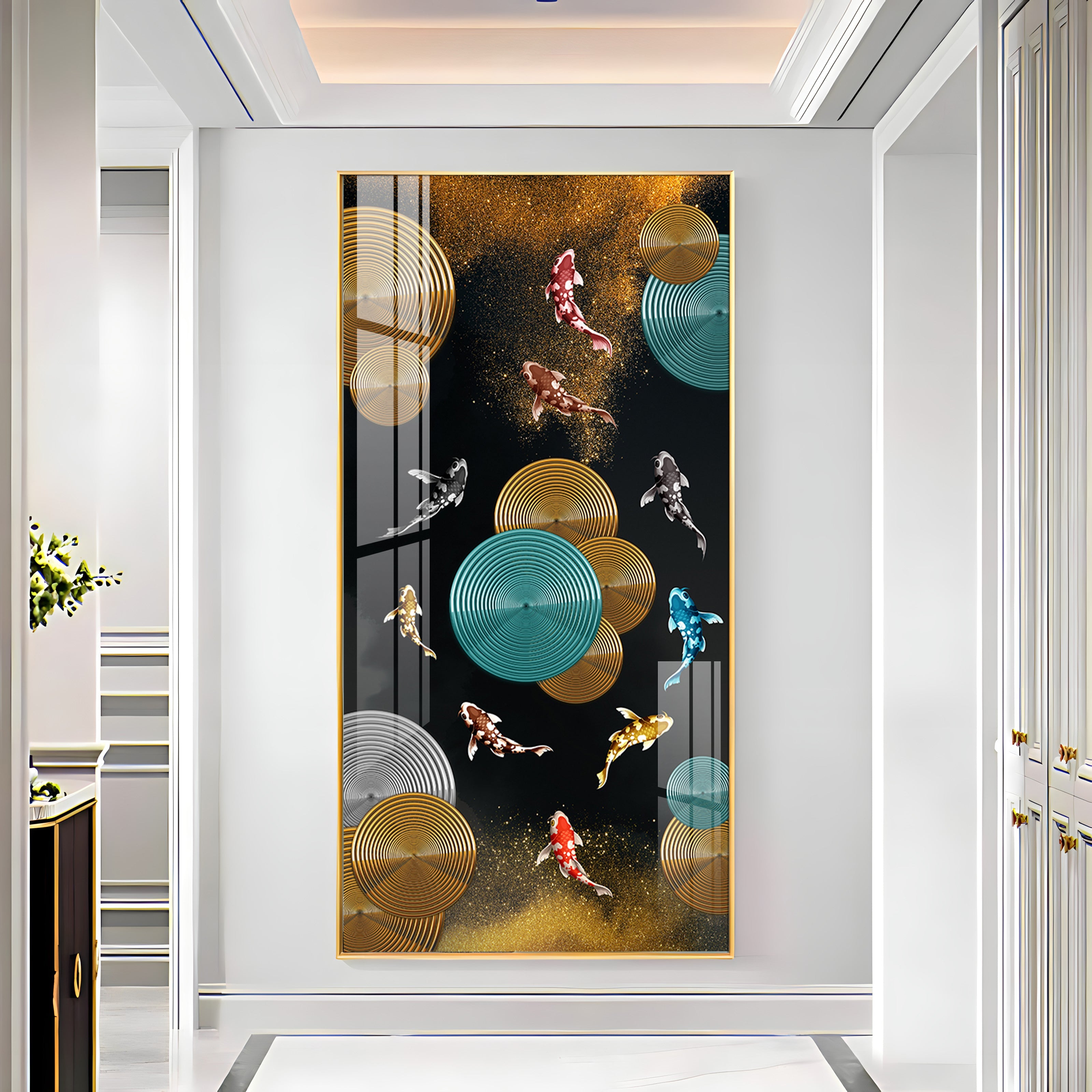Abstract Rings & Goldfish Premium Acrylic Vertical Wall Art