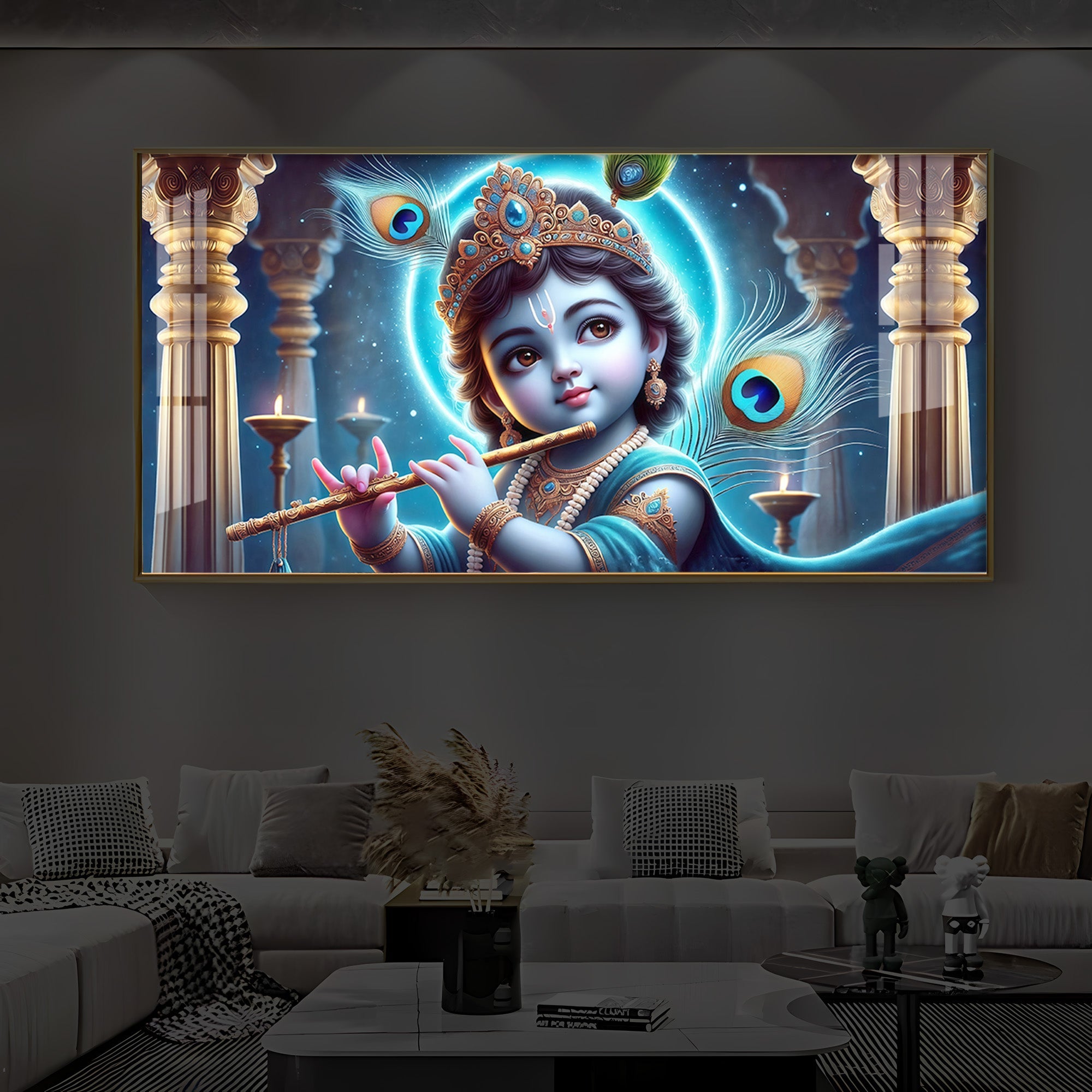 Bal Krishna Ji Modern Luxury Backlight Horizontal Wall Art
