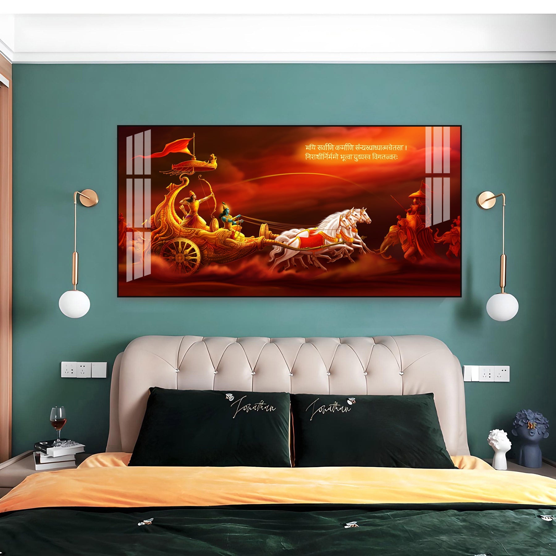Bhagavad Gita Krishna Arjuna Acrylic Wall Art With Mythological Hindu Artwork
