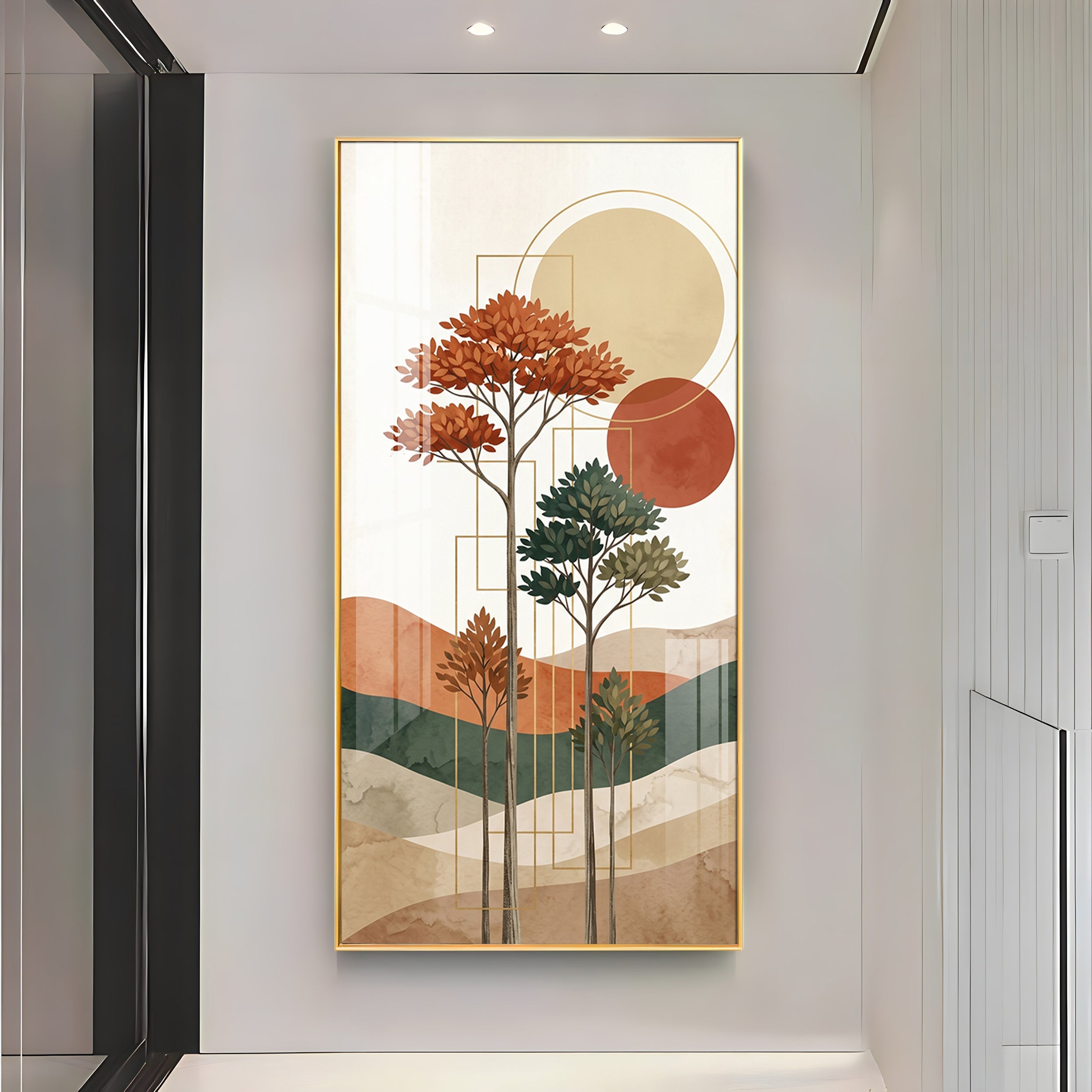 Boho Trees & Mountain Premium Acrylic Vertical Wall Art