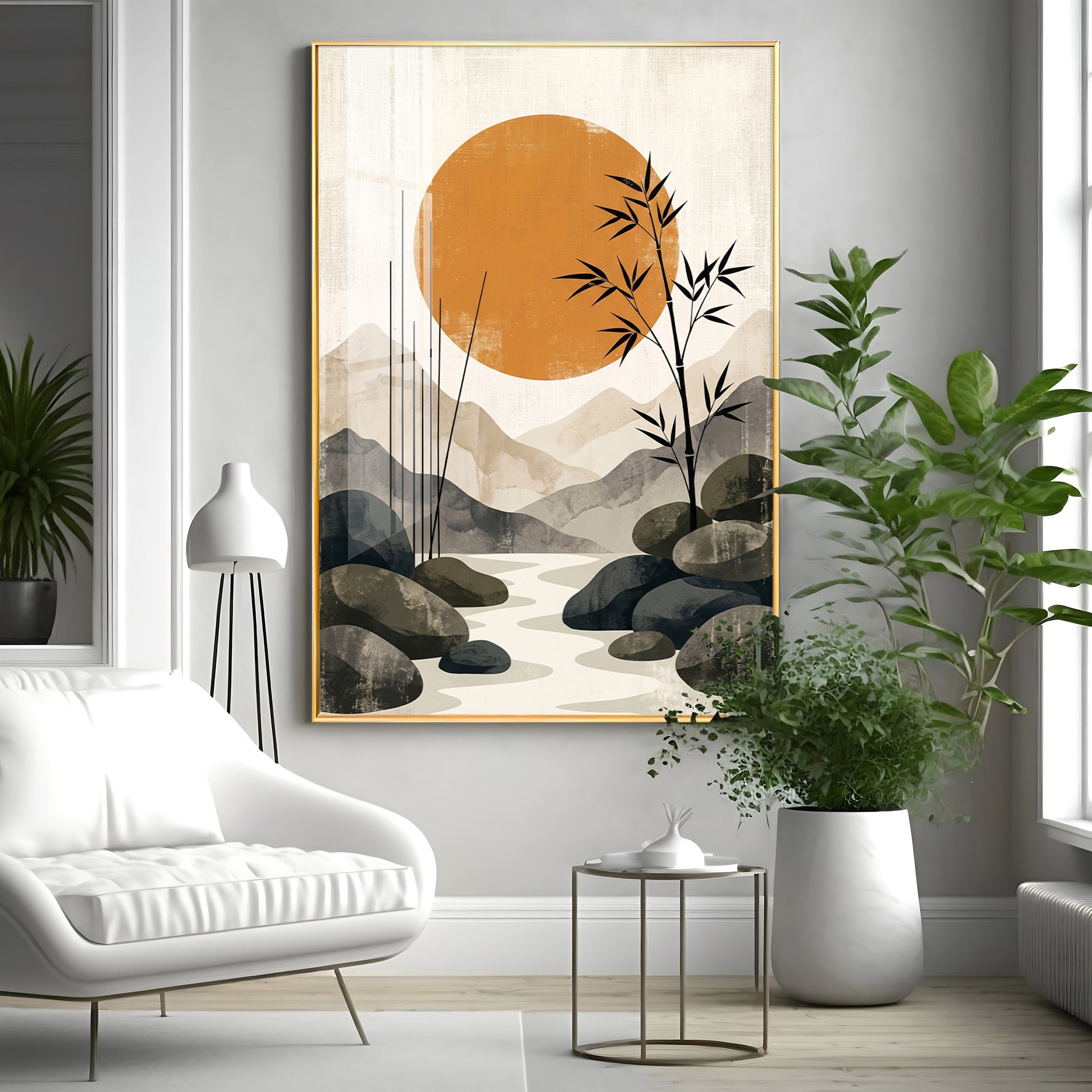 Colored Sun & Bamboo Branches Premium Acrylic Vertical Wall Art