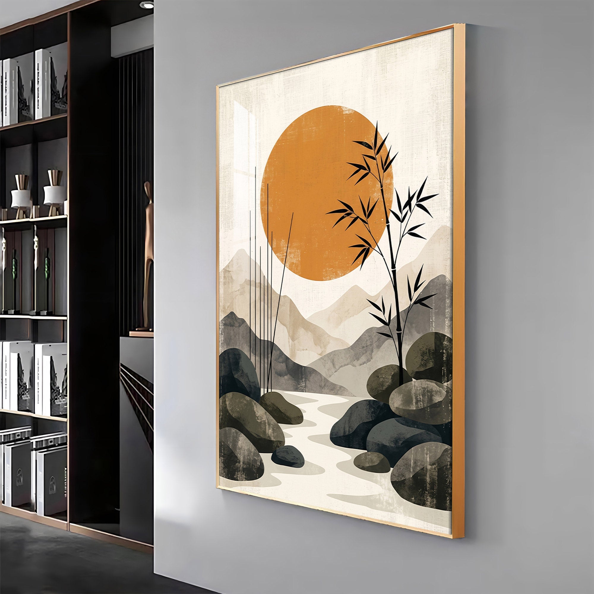 Colored Sun & Bamboo Branches Premium Acrylic Vertical Wall Art - 10
