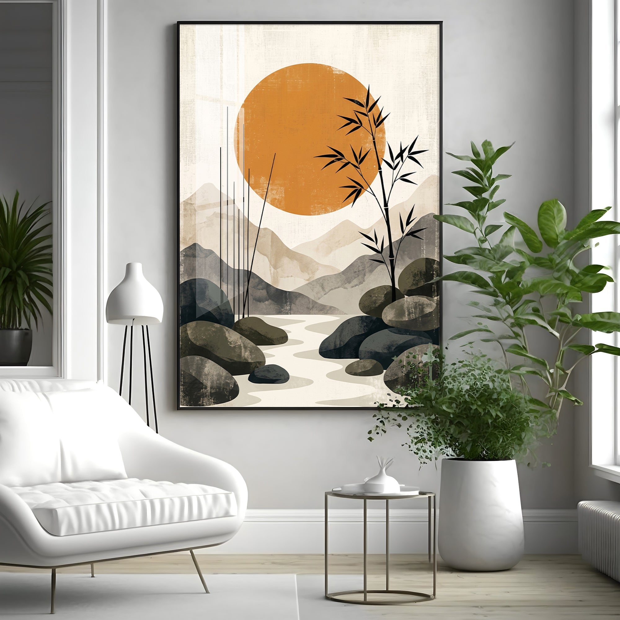 Colored Sun & Bamboo Branches Premium Acrylic Vertical Wall Art - 2