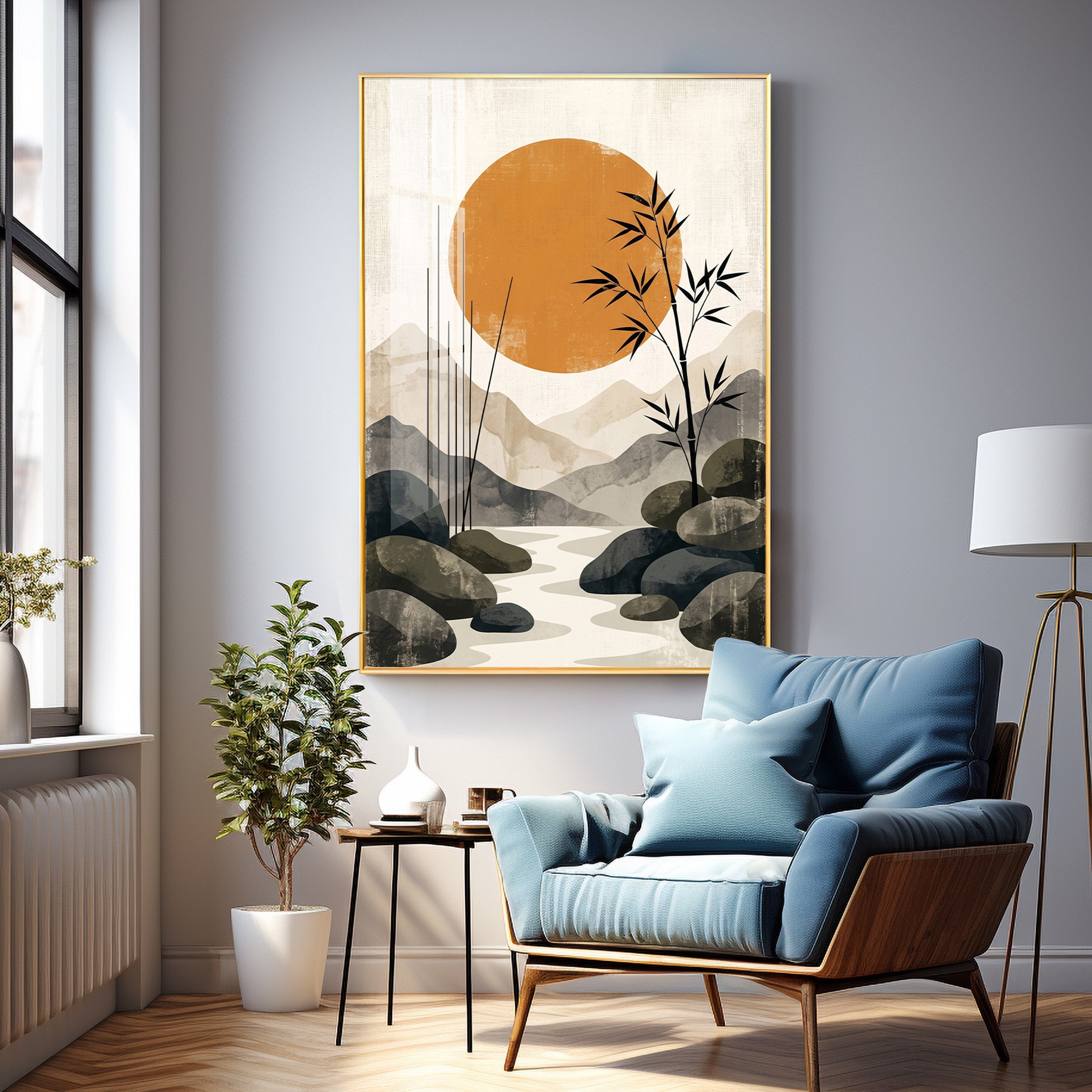 Colored Sun & Bamboo Branches Premium Acrylic Vertical Wall Art - 3