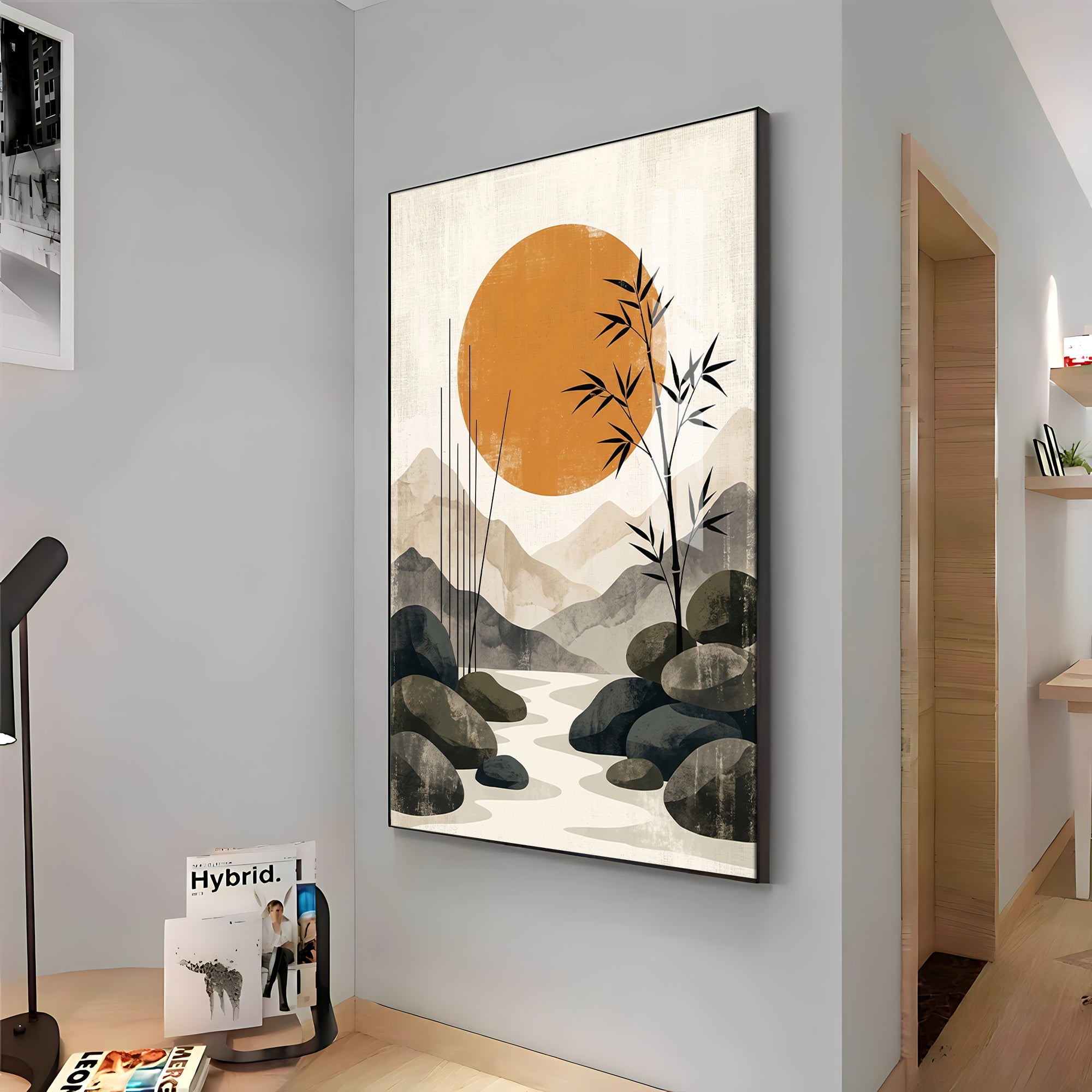 Colored Sun & Bamboo Branches Premium Acrylic Vertical Wall Art - 4