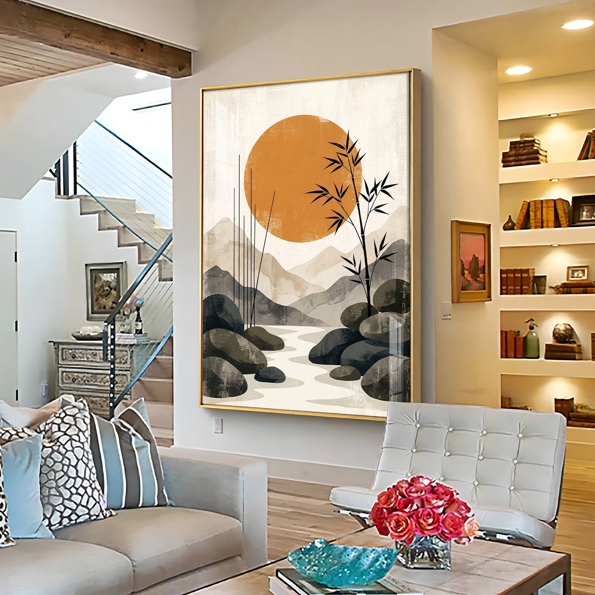 Colored Sun & Bamboo Branches Premium Acrylic Vertical Wall Art - 5