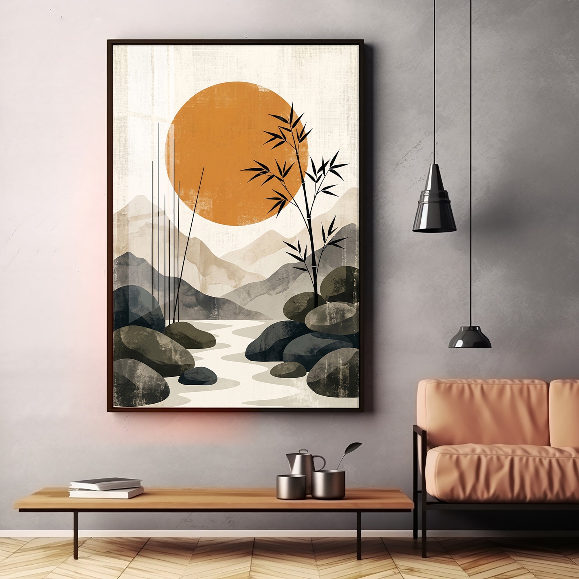 Colored Sun & Bamboo Branches Premium Acrylic Vertical Wall Art - 6
