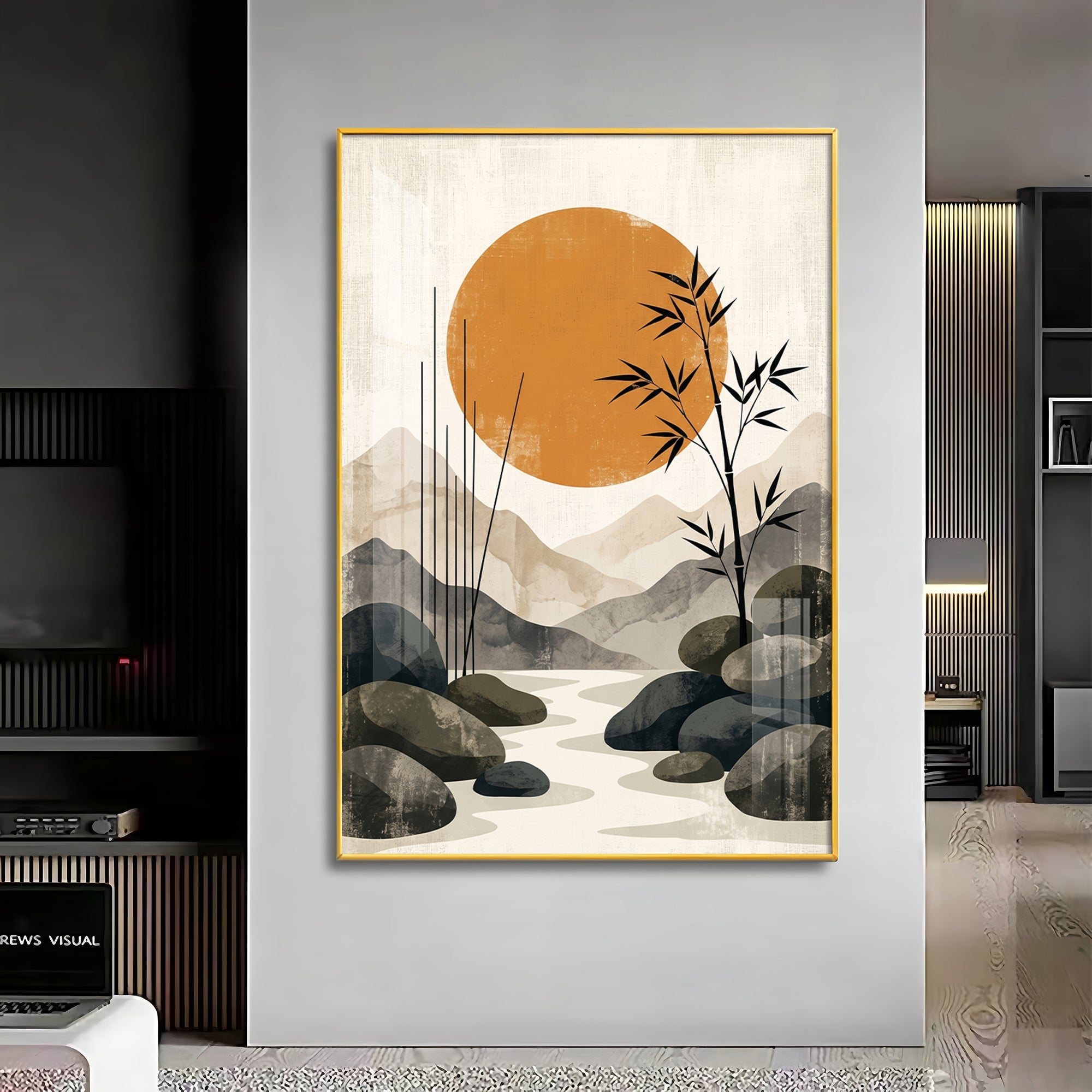 Colored Sun & Bamboo Branches Premium Acrylic Vertical Wall Art - 7