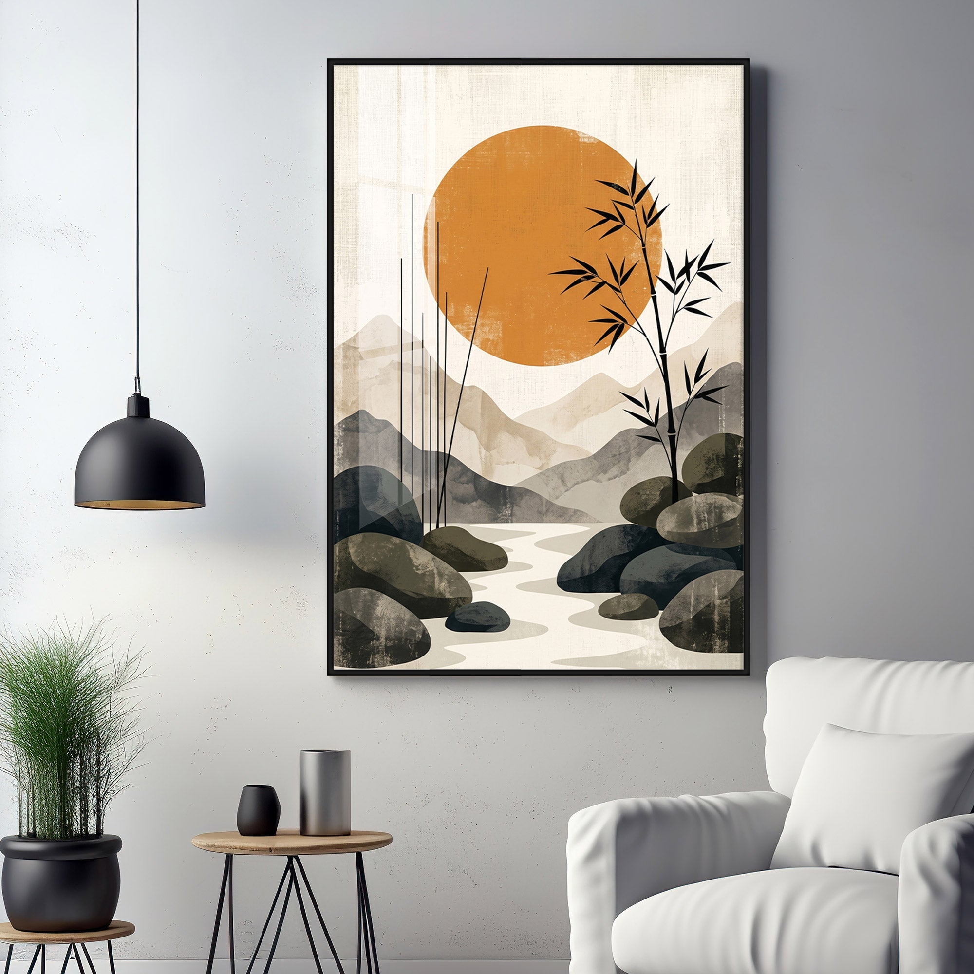 Colored Sun & Bamboo Branches Premium Acrylic Vertical Wall Art - 8