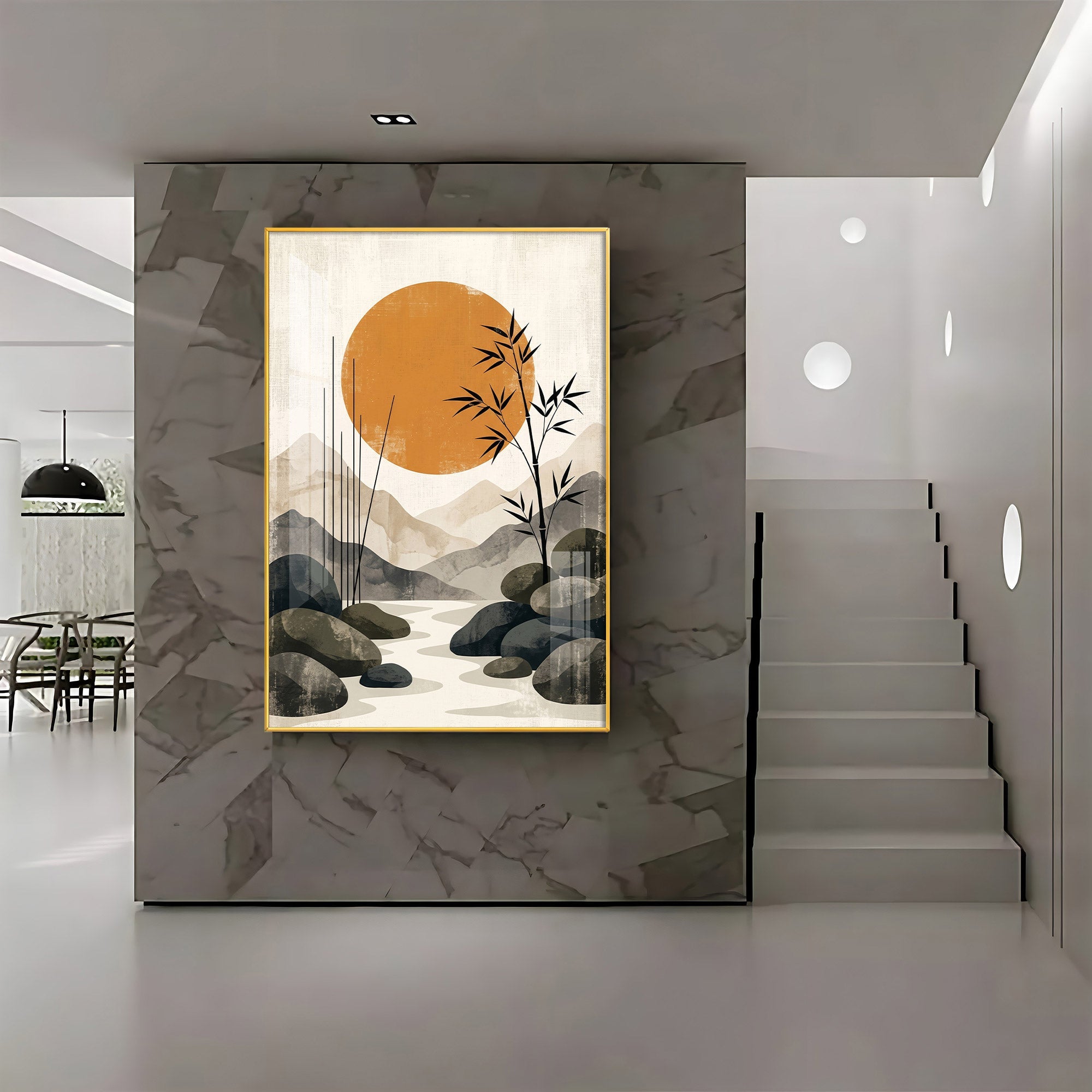 Colored Sun & Bamboo Branches Premium Acrylic Vertical Wall Art - 9