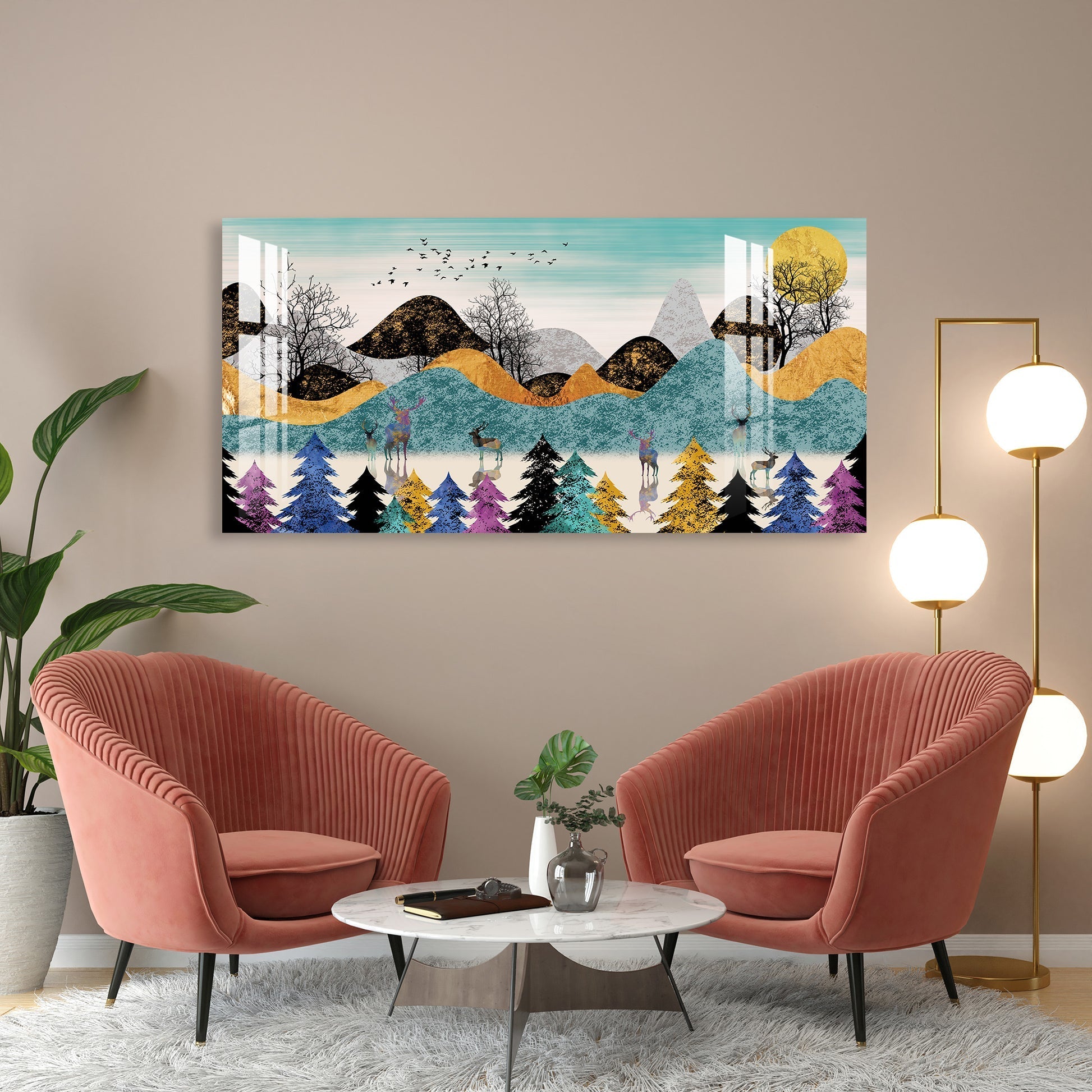 Colorful Abstract Forest Deer Landscape acrylic wall painting - 2