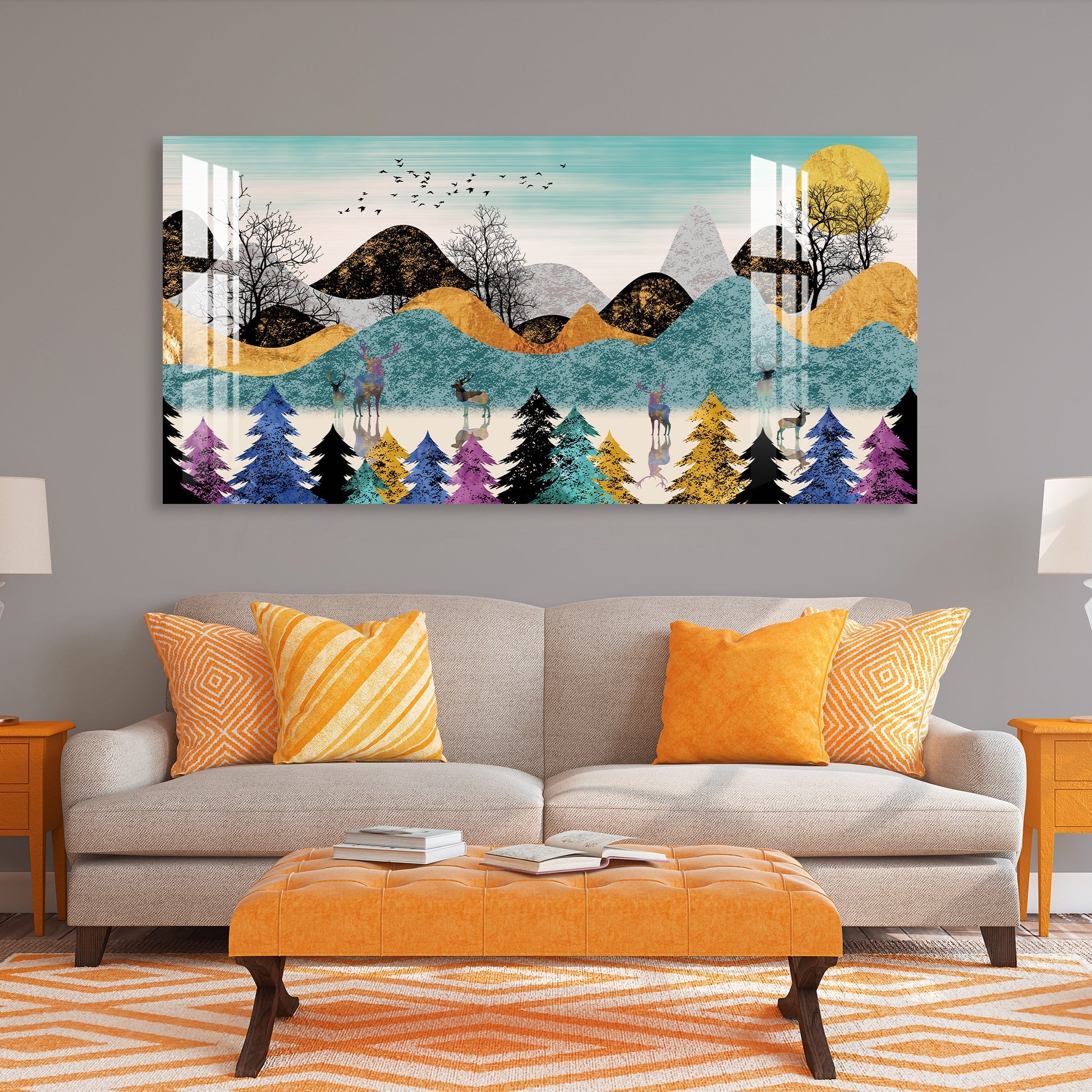 Colorful Abstract Forest Deer Landscape acrylic wall painting - 4