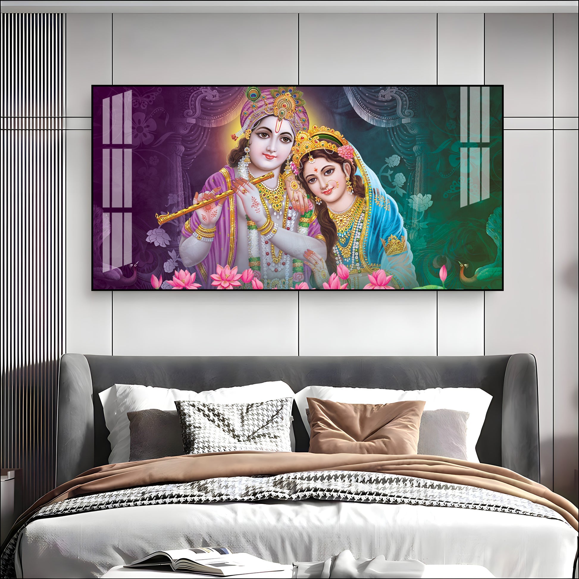 Colorful Radha Krishna Portrait Acrylic Wall Art   For Elegant Interior - 3
