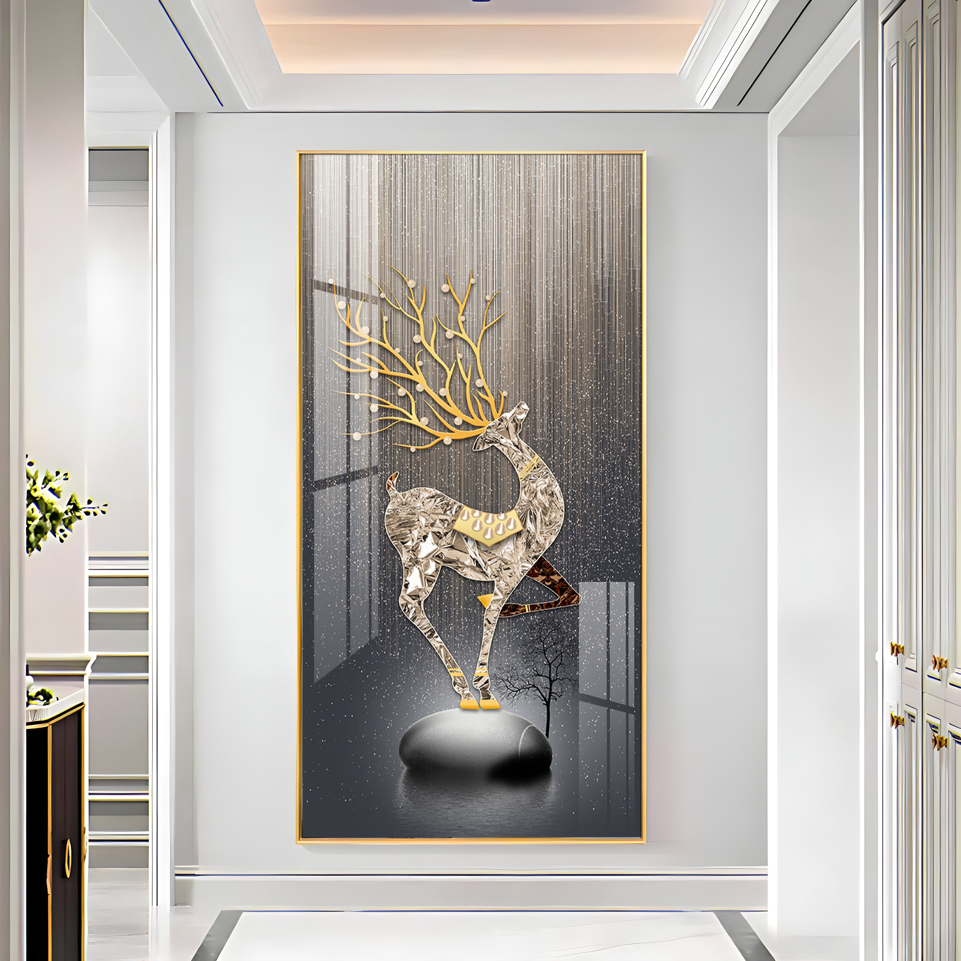 Couple Golden Deer Premium Acrylic Vertical Wall Art
