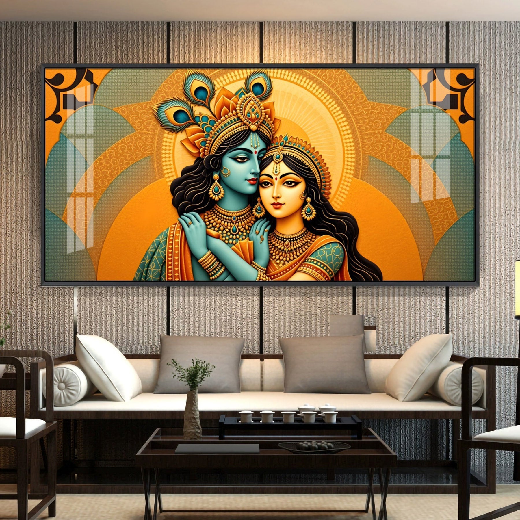 Divine Radha Krishna Love Spiritual Art acrylic wall painting