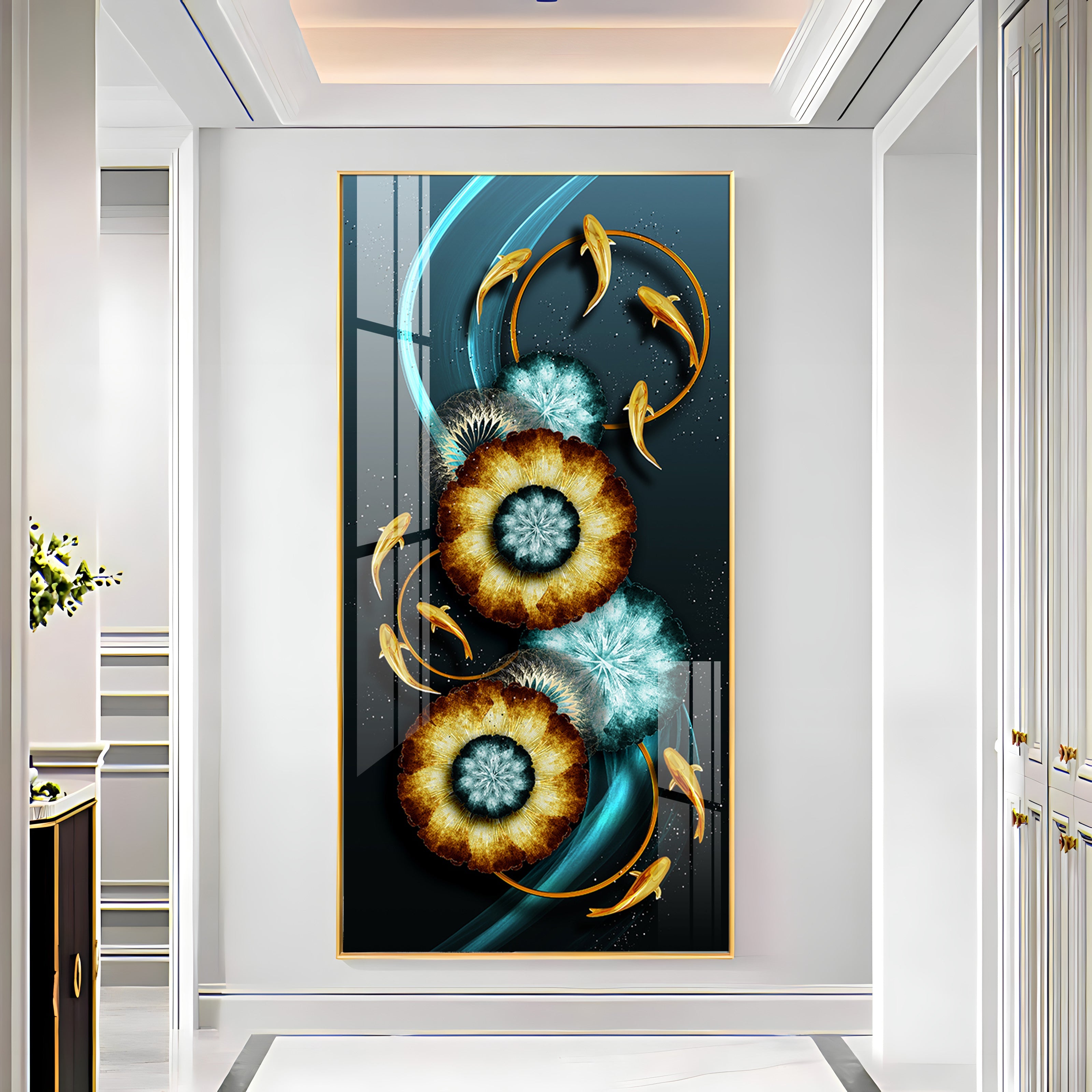 Fishes With Fractal Flowers Premium Acrylic Vertical Wall Art