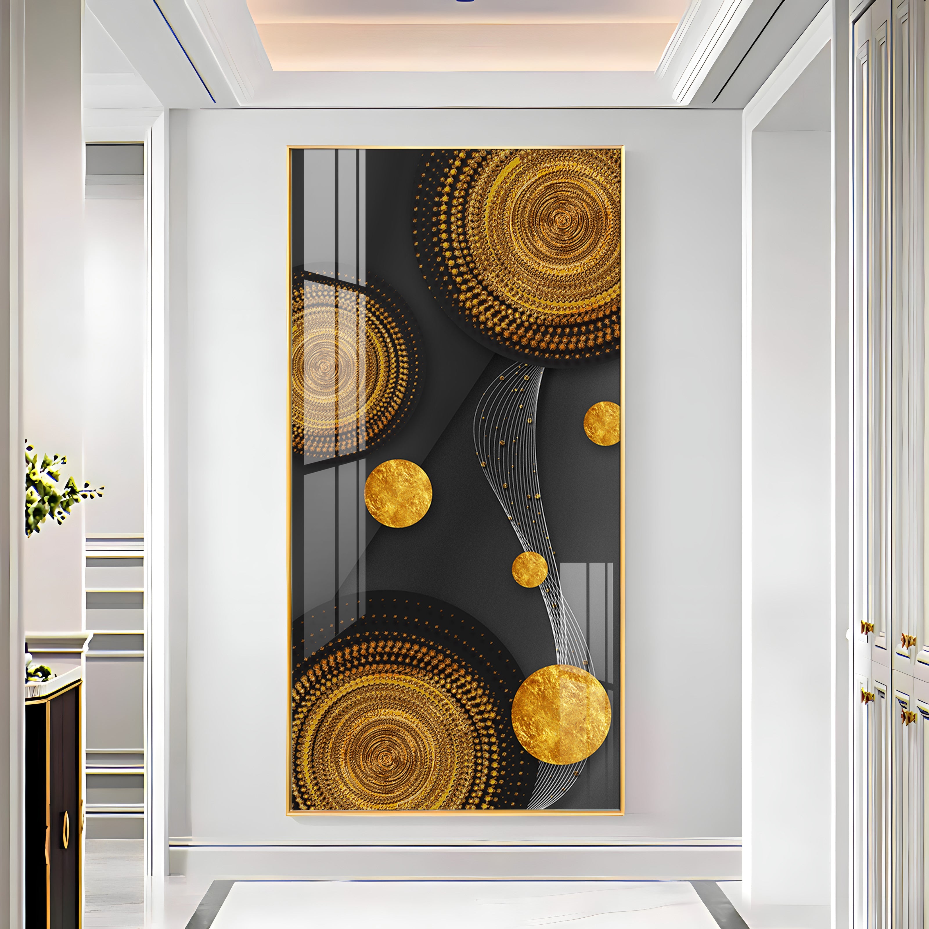Gold Circle Shape Premium Acrylic Vertical Wall Art