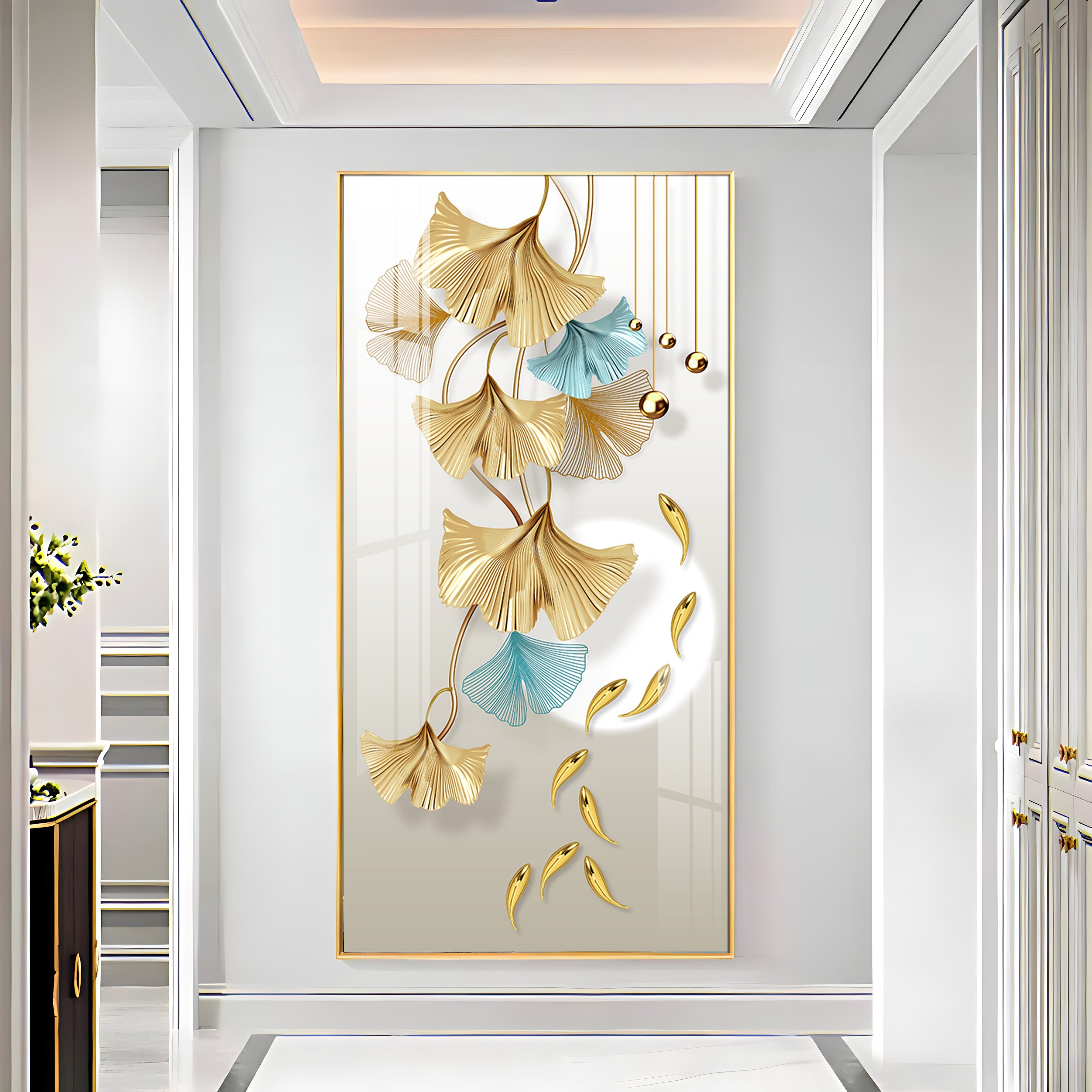 Golden Blossom Elegance Premium Acrylic Vertical Wall Art