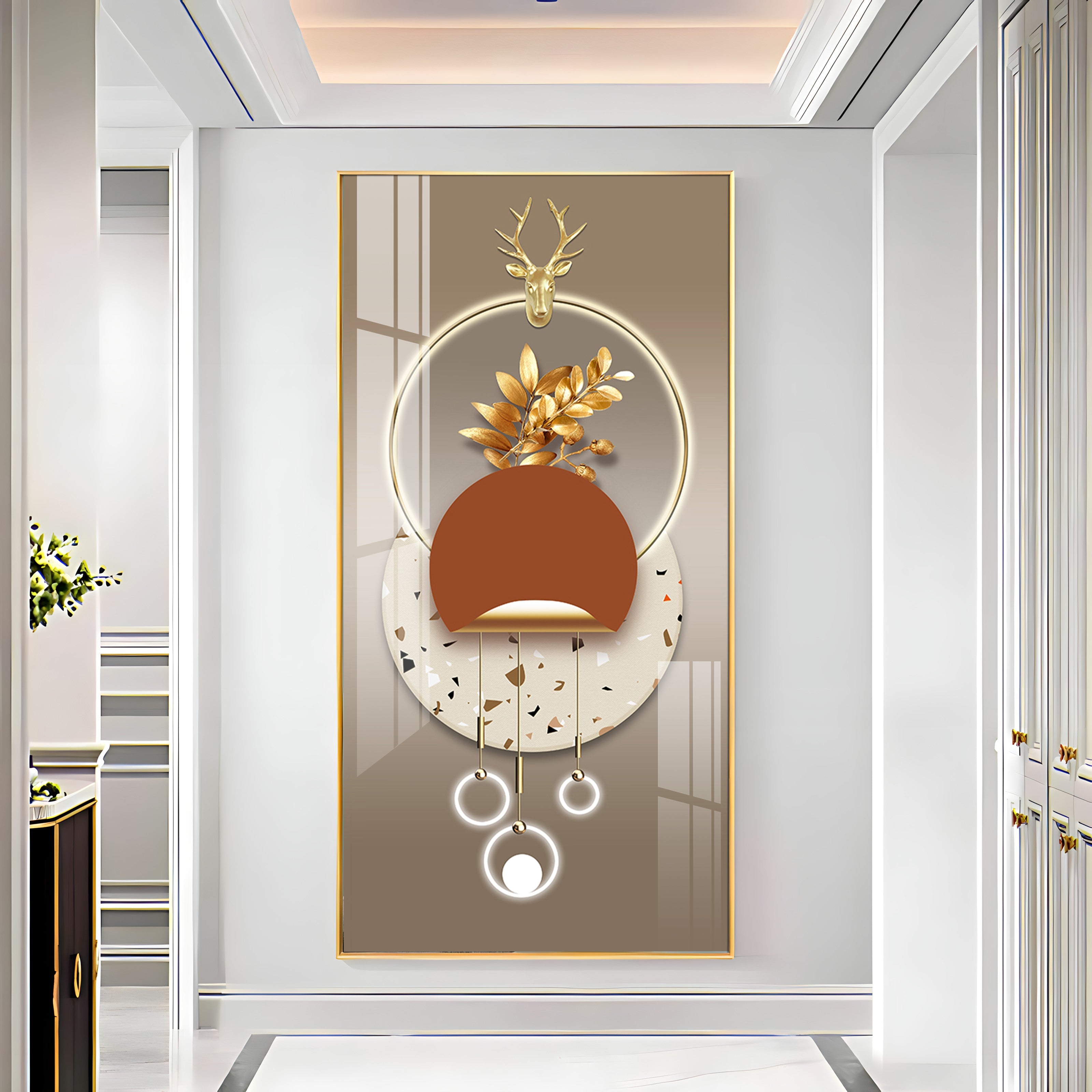 Golden Floral Grandeur Premium Acrylic Vertical Wall Art
