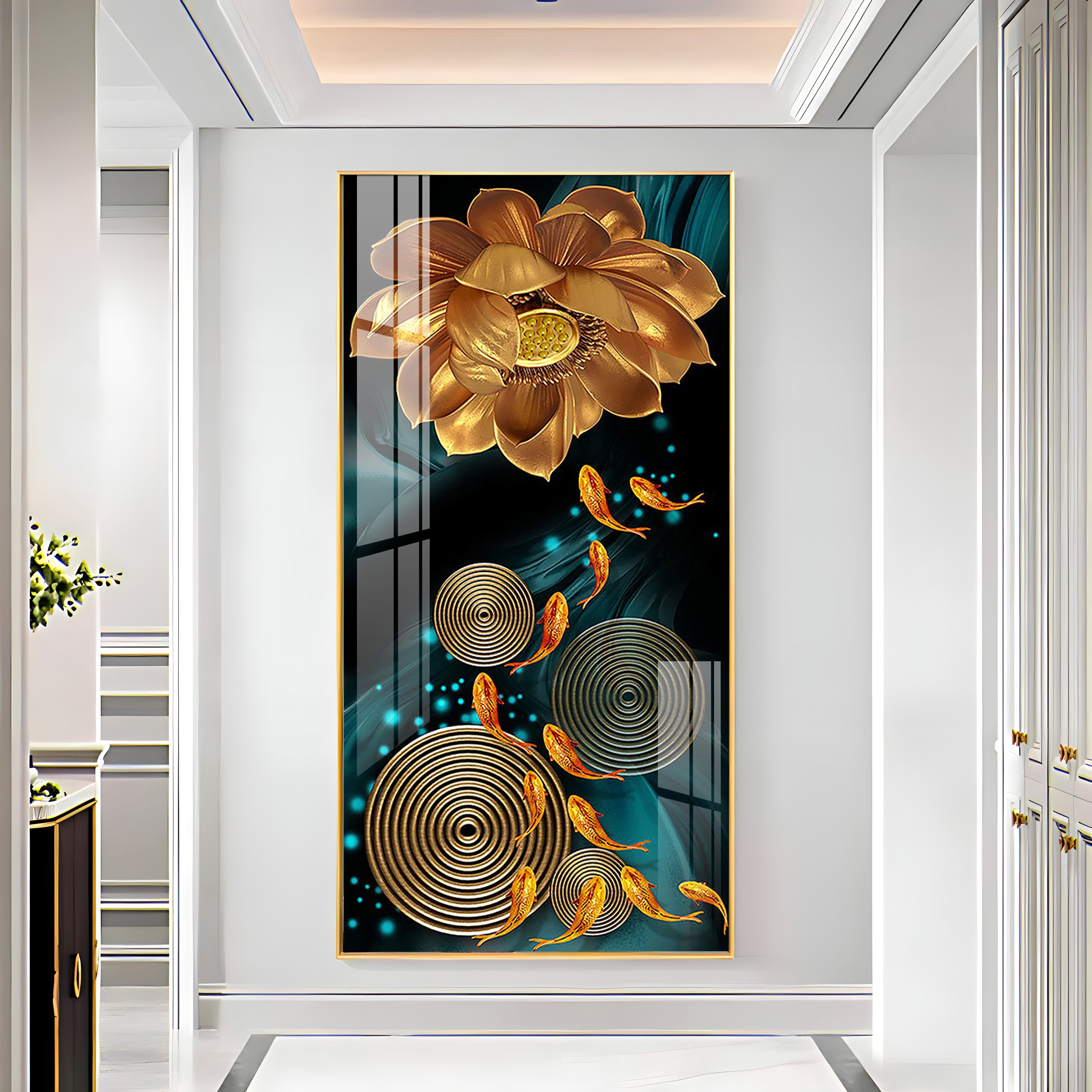 Golden Serenity Blossom Premium Acrylic Vertical Wall Art