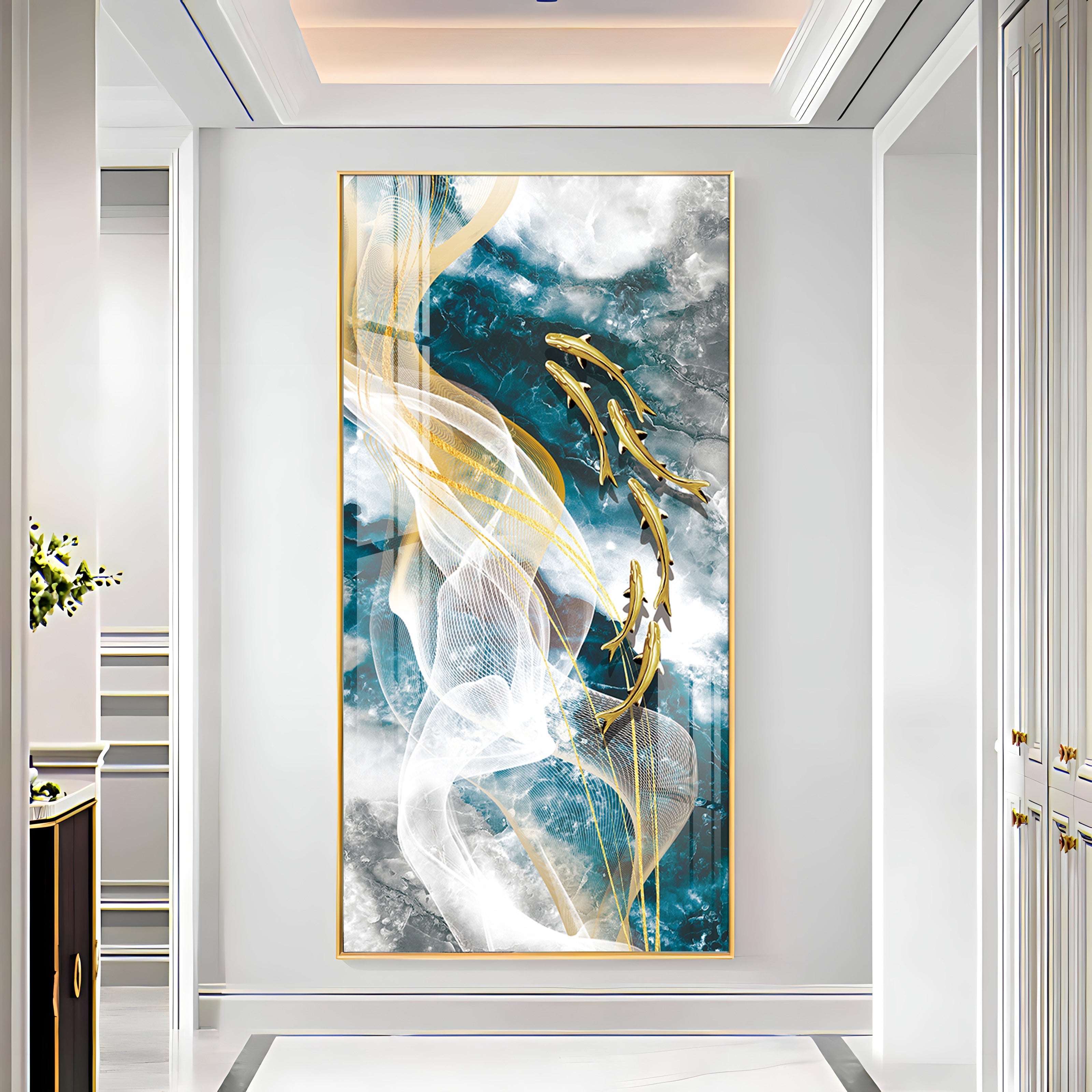 Golden Swim Premium Acrylic Vertical Wall Art
