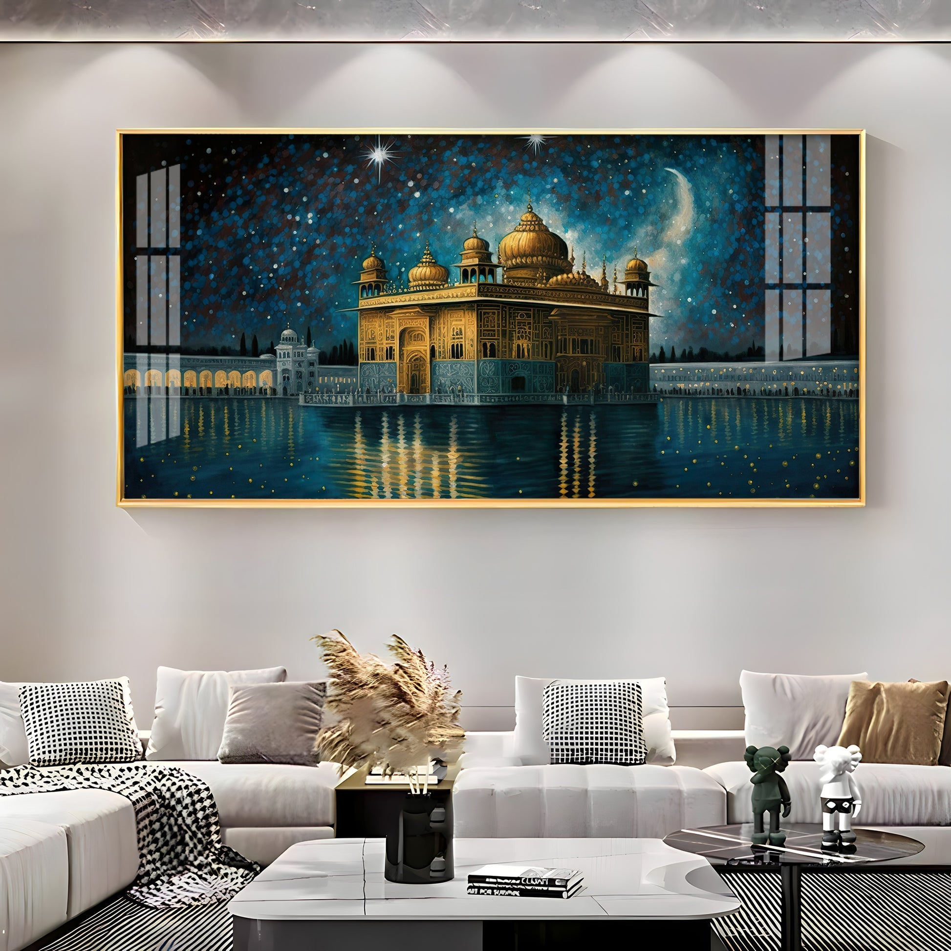 Golden Temple Night View Spiritual Art acrylic wall painting