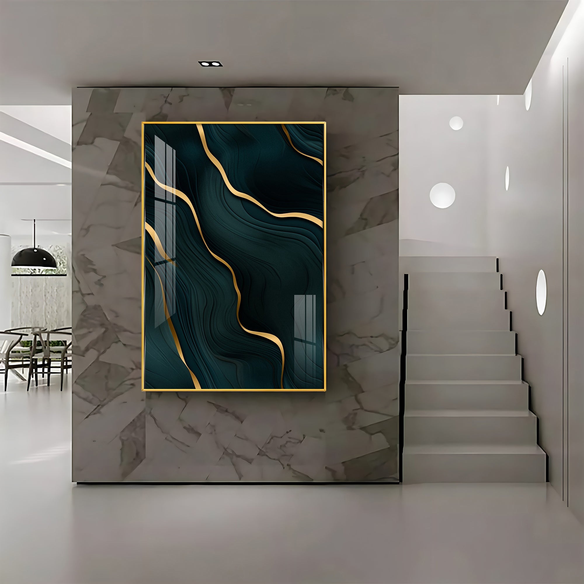 Golden Wave Fusion Premium Acrylic Vertical Wall Art