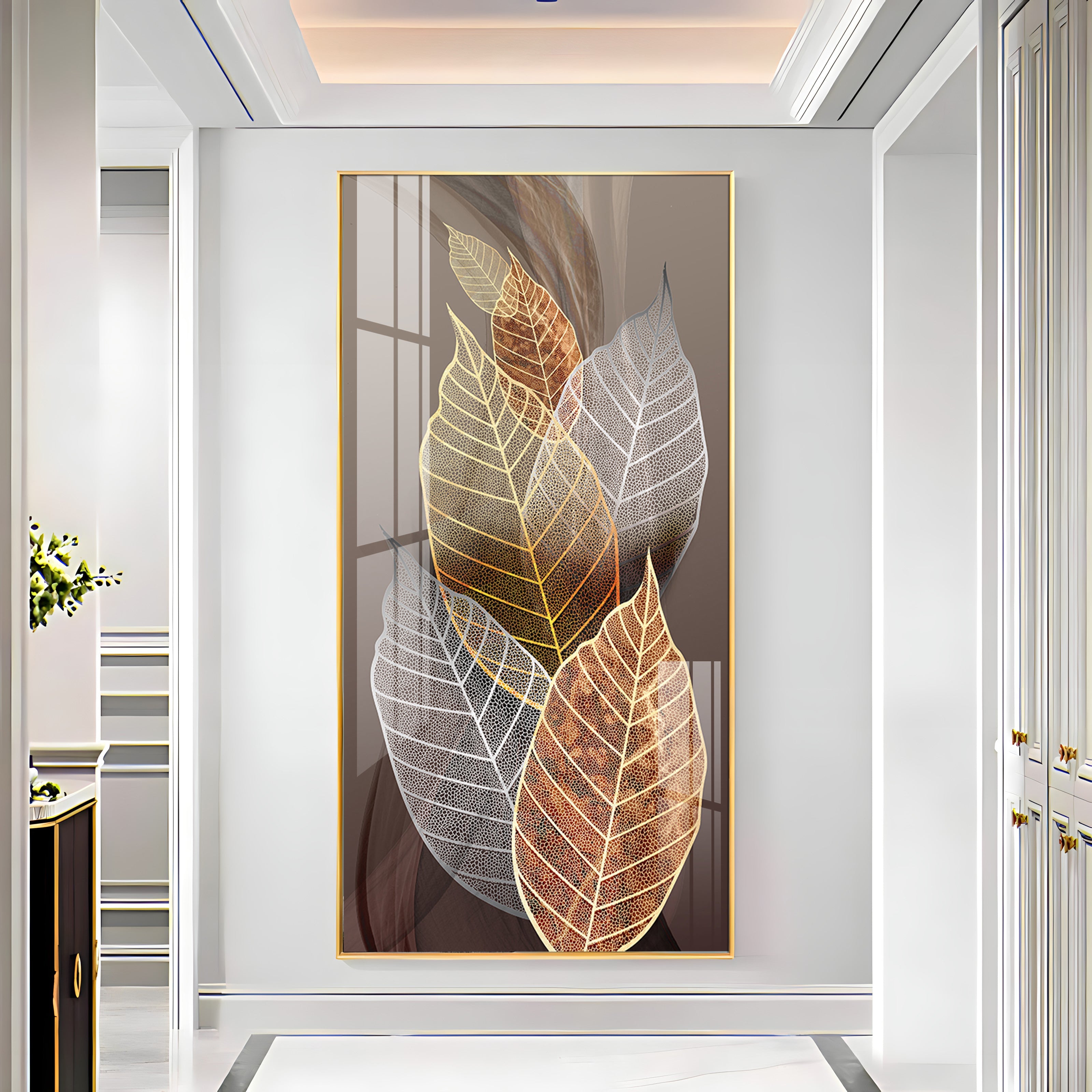 Holiluck Golden Leaf Premium Acrylic Vertical Wall Art