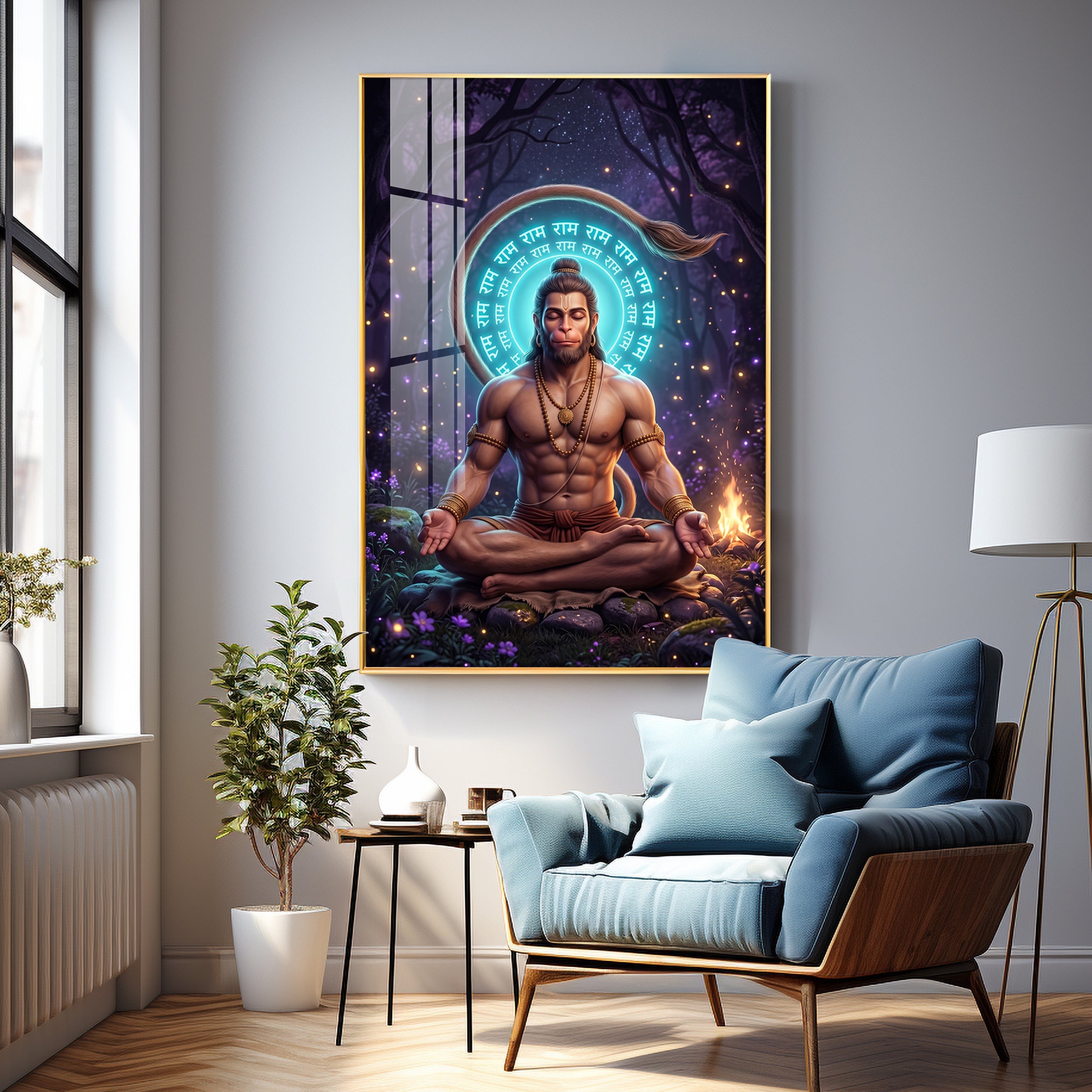 Lord Hanuman In Deep Meditation Premium Acrylic Vertical Wall Art