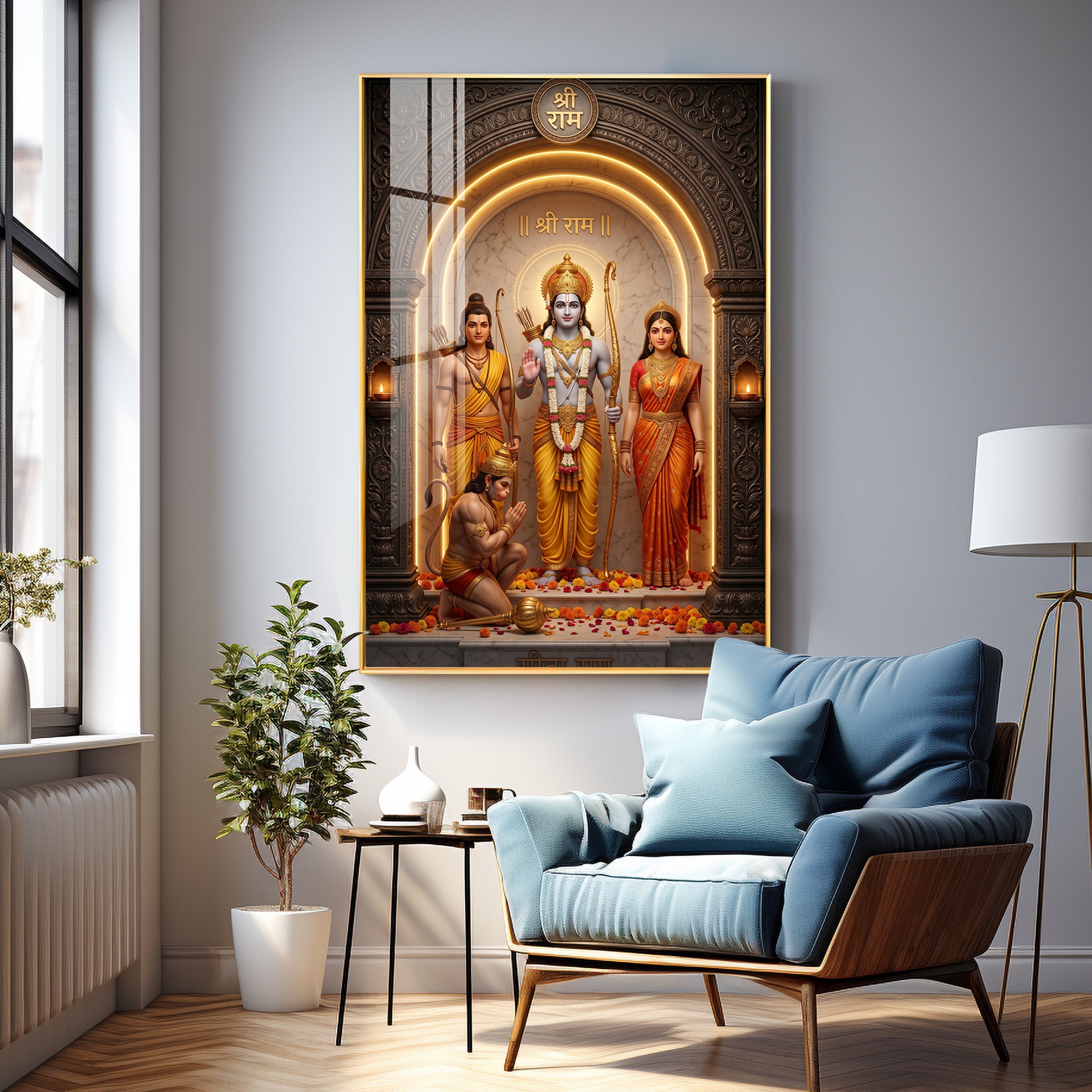 Lord Rama, Goddess Sita, Lakshmana, & Hanuman Premium Acrylic Vertical Wall Art