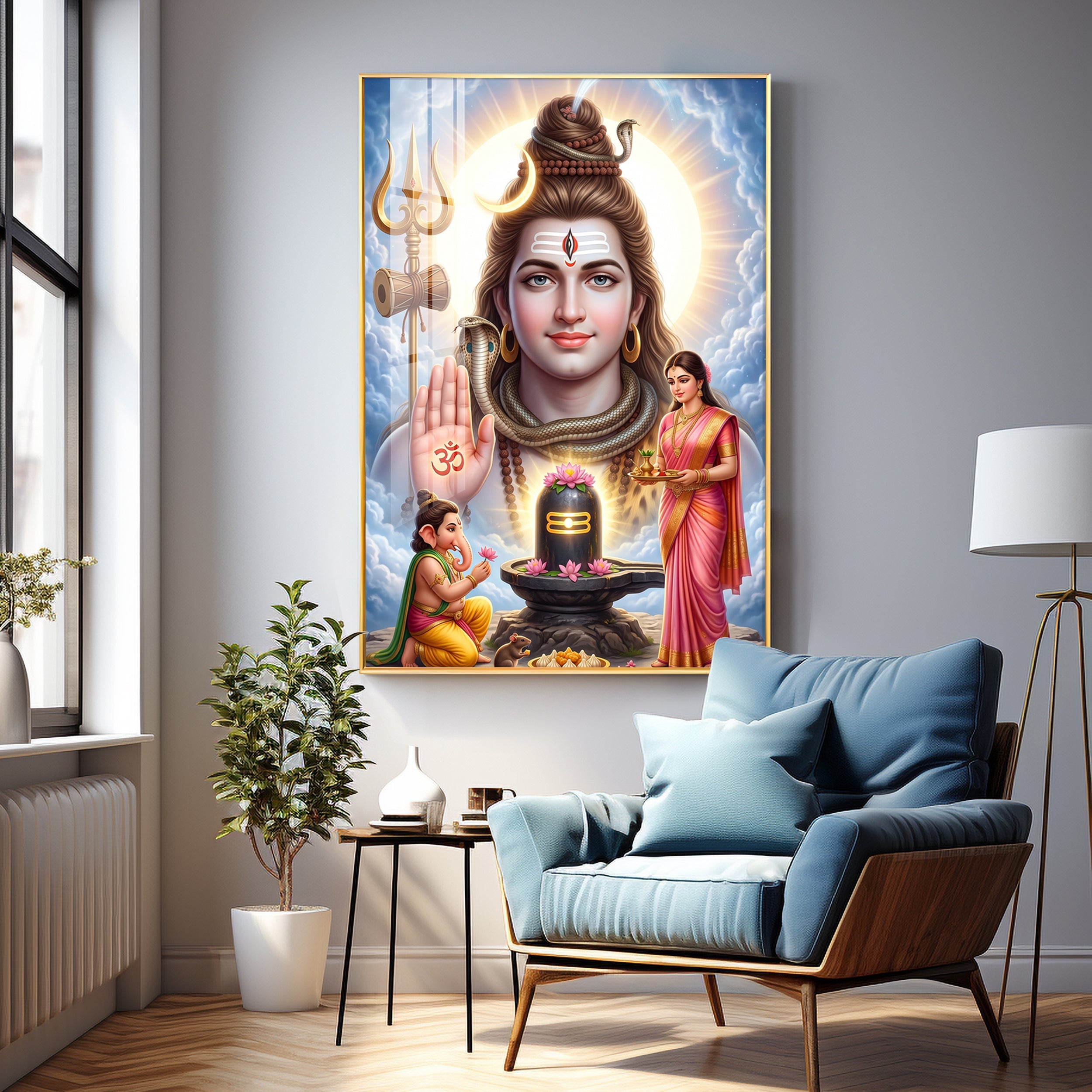 Lord Shiv Parvati ,Ganesha With Shivling Premium Acrylic Vertical Wall Art