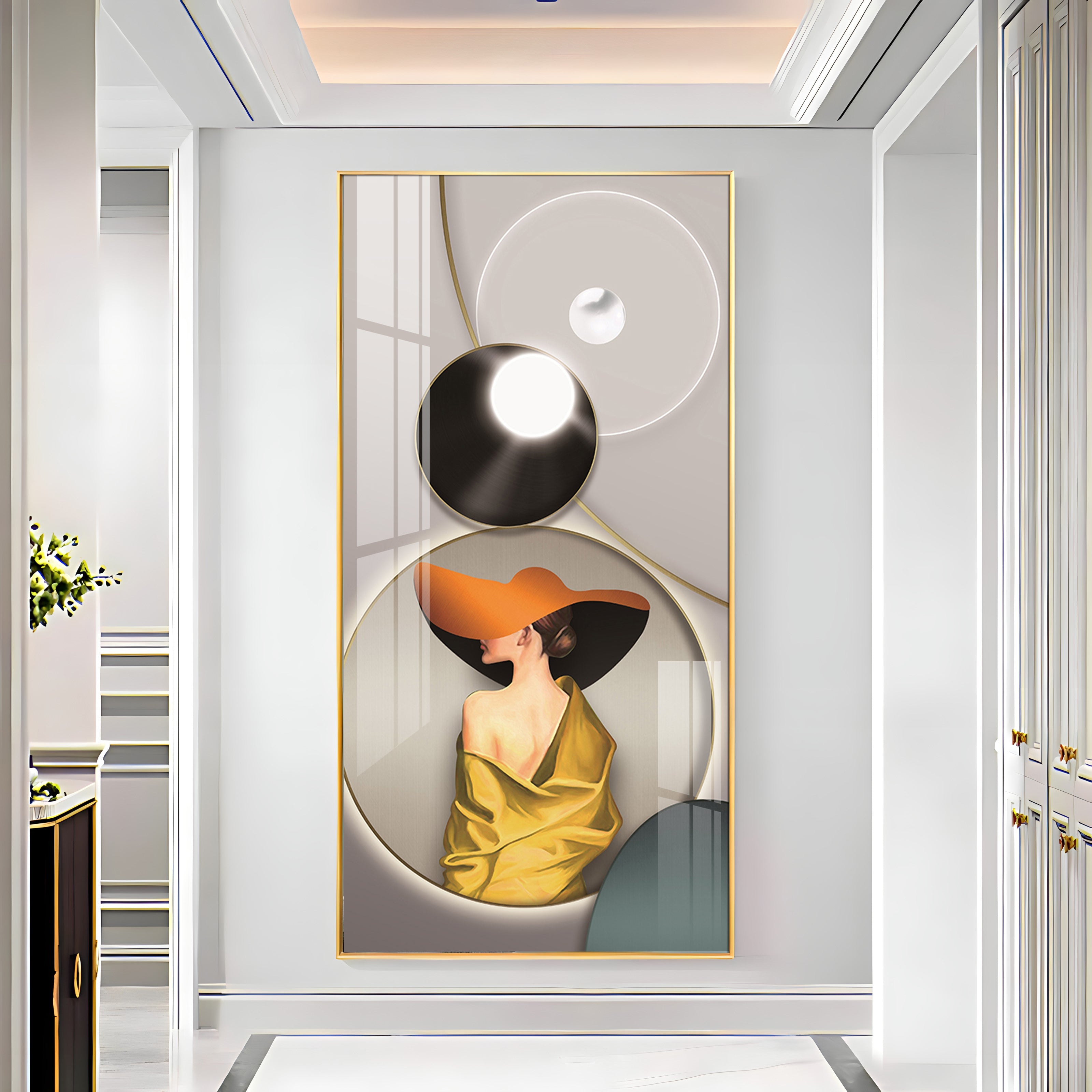 Modern Girl With Orange Hat Premium Acrylic Vertical Wall Art