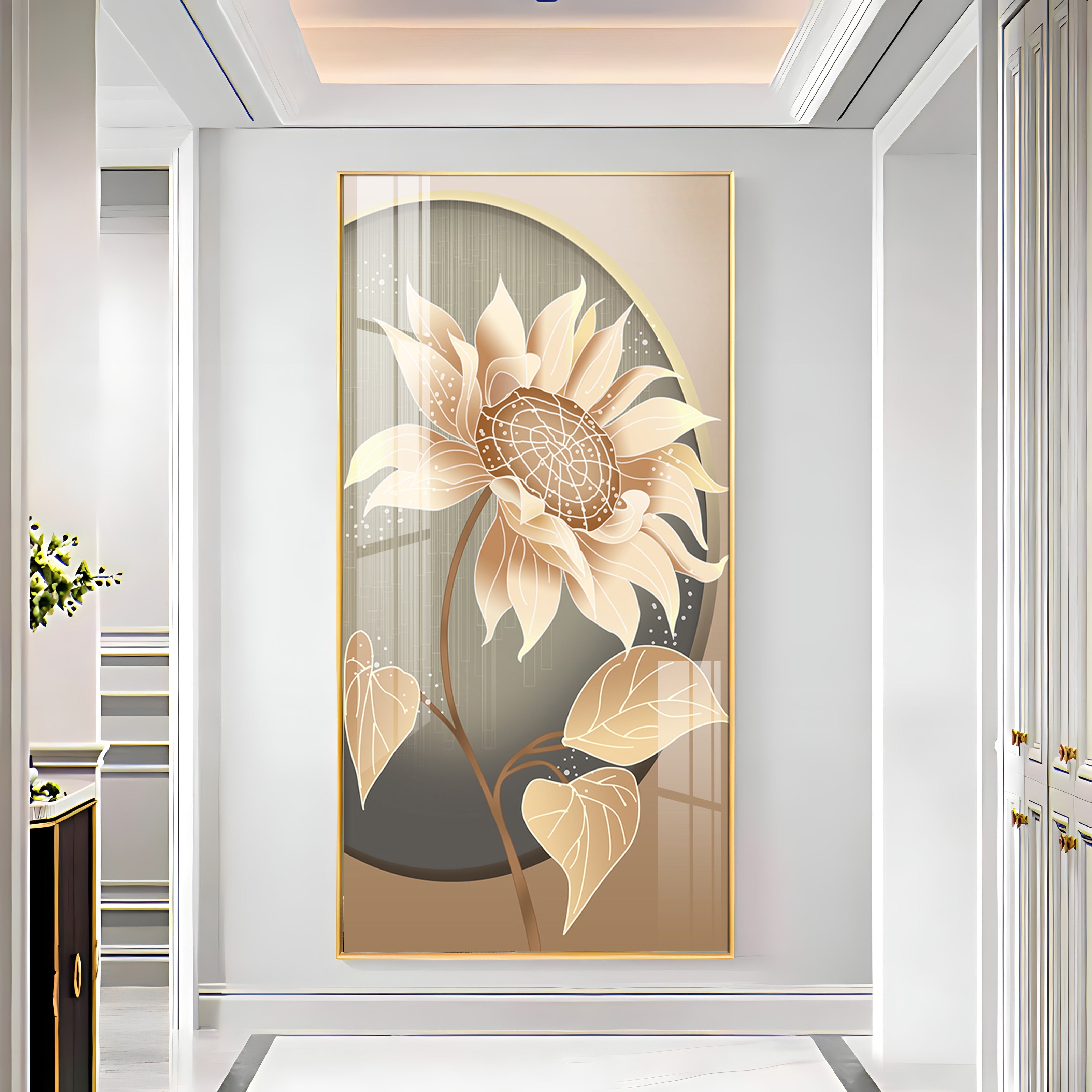 Modern Metal Sunflower Premium Acrylic Vertical Wall Art