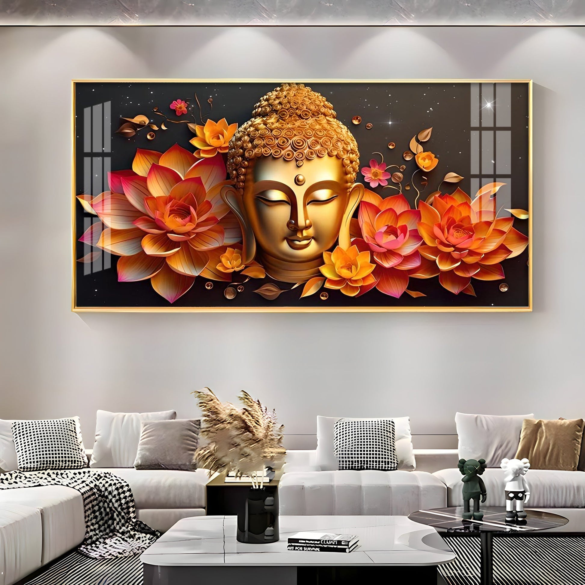 Peaceful Buddha with Lotus Spiritual Decor Acrylic wall painting