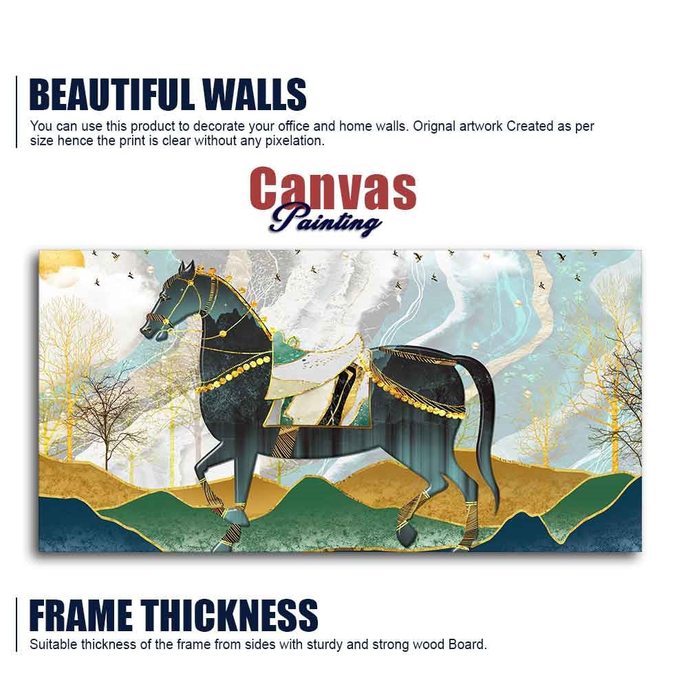 Premium Wall Painting of Horse and Golden trees with Colored Mountains - 6