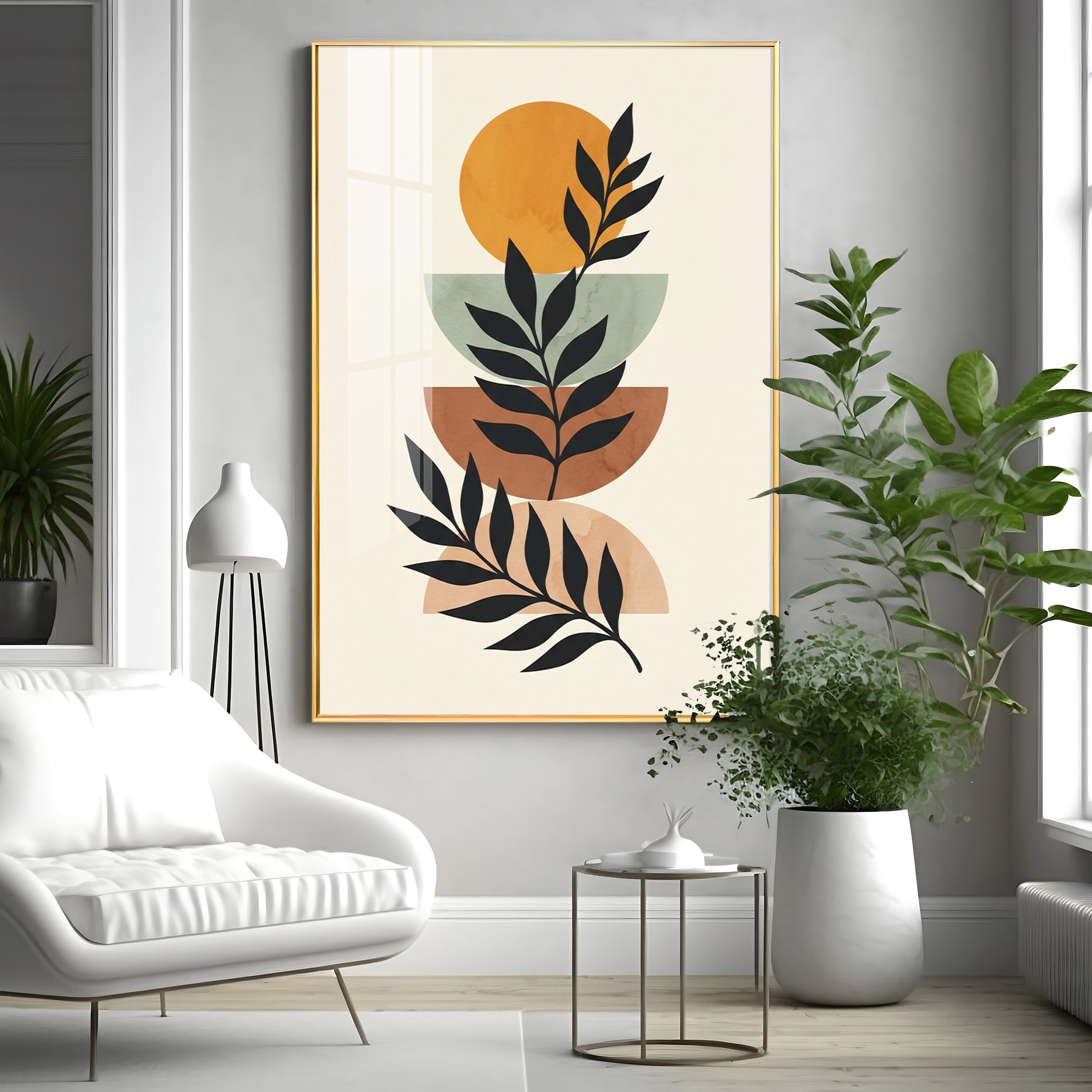 Stacked Bohemian Design With Leaf Premium Acrylic Vertical Wall Art