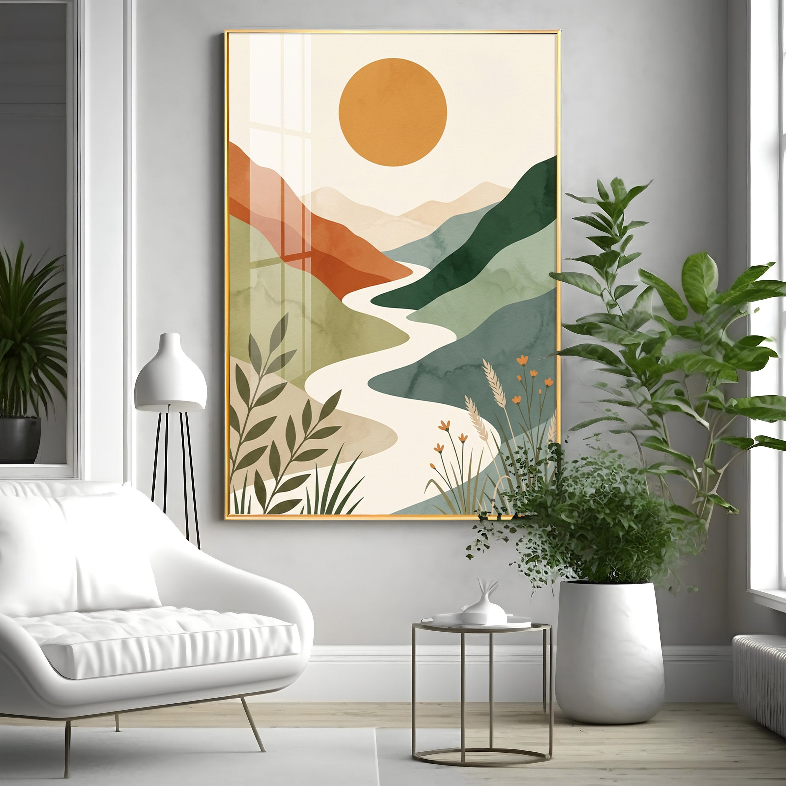 Terracotta Hills, Sun & Winding River Premium Acrylic Vertical Wall Art