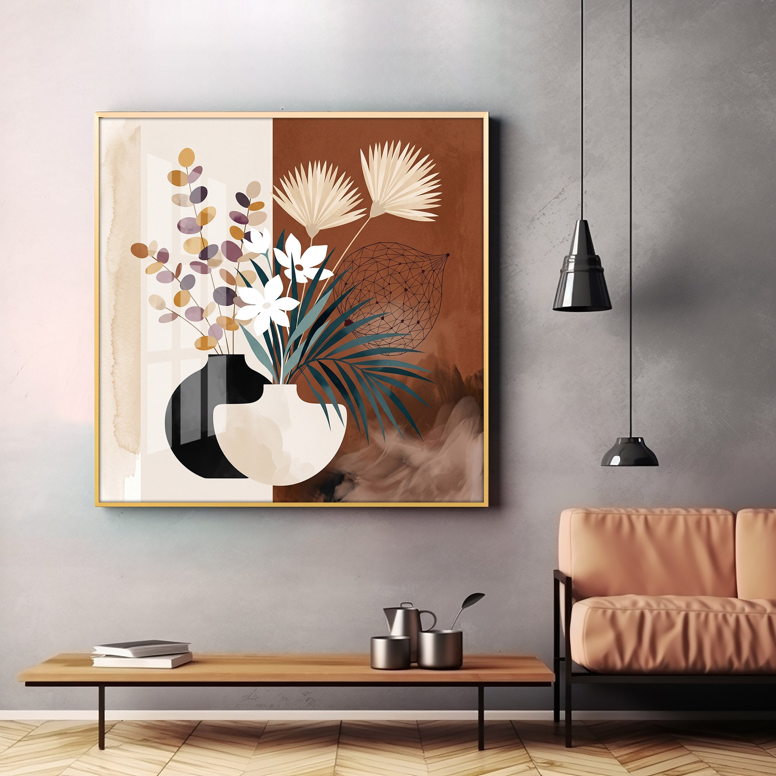 Two Overlapping Silhouettes Premium Acrylic Square Wall Art