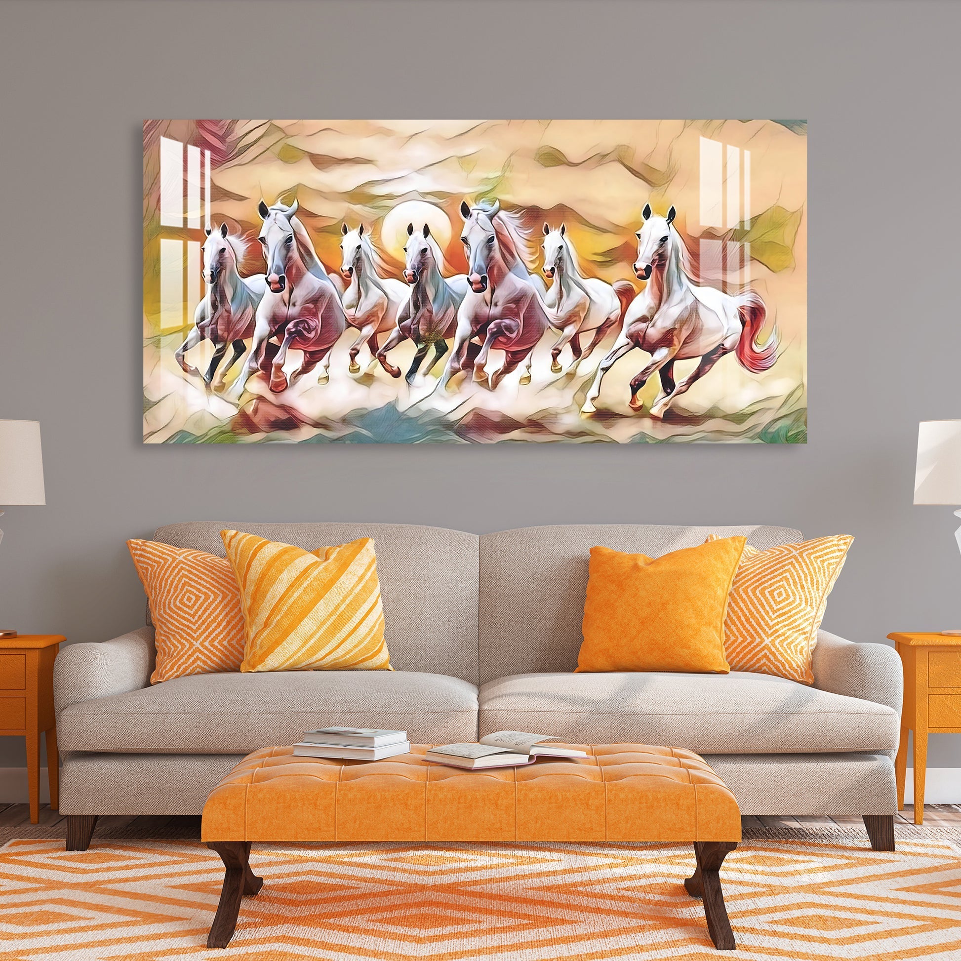 Vastu Inspired Running Horses Acrylic Wall Painting with Positive Energy Theme