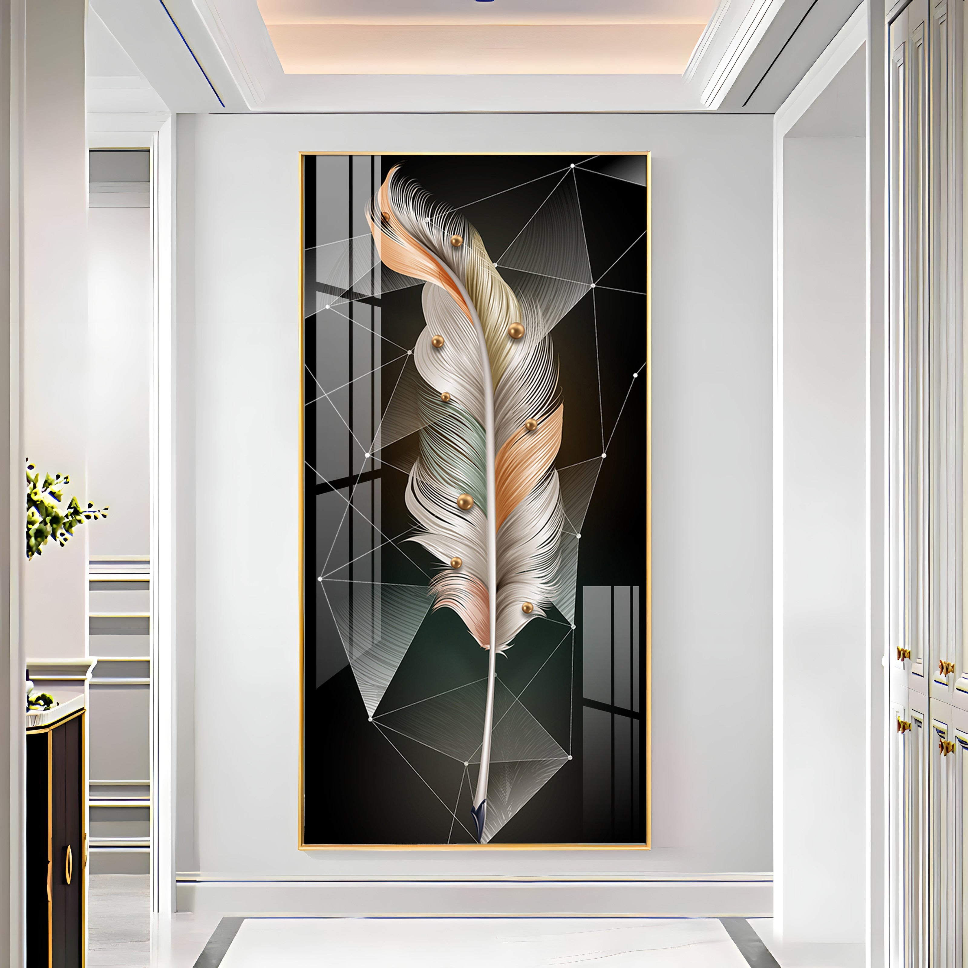 White Feather With Colors Effects Premium Acrylic Vertical Wall Art